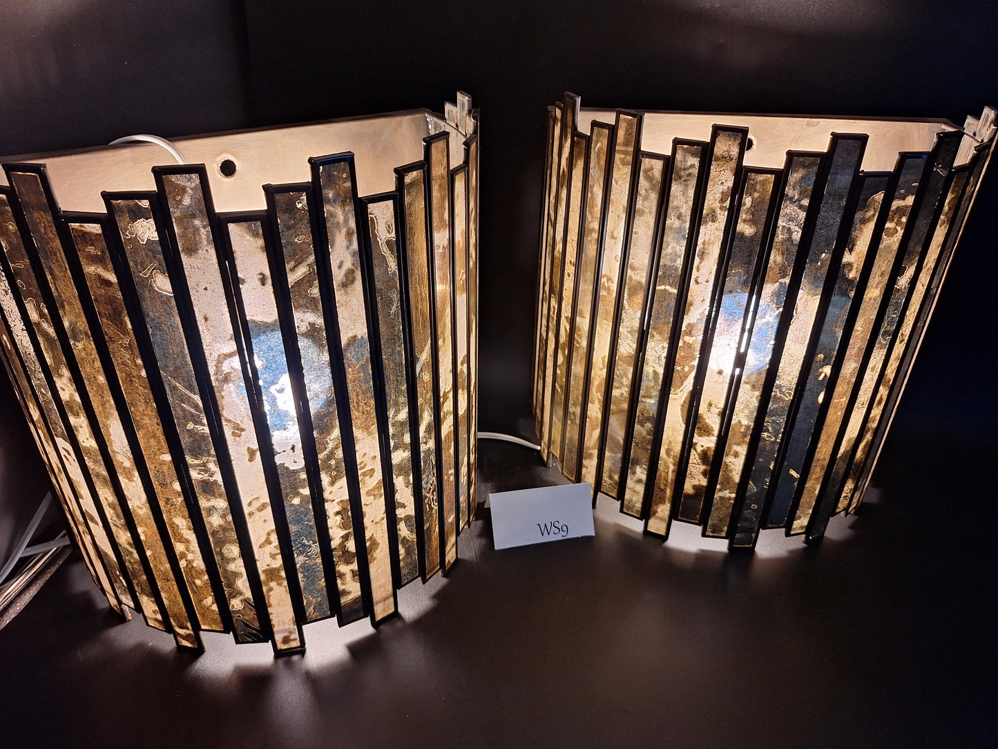 Distressed Tin & Glass Wall Sconce Set