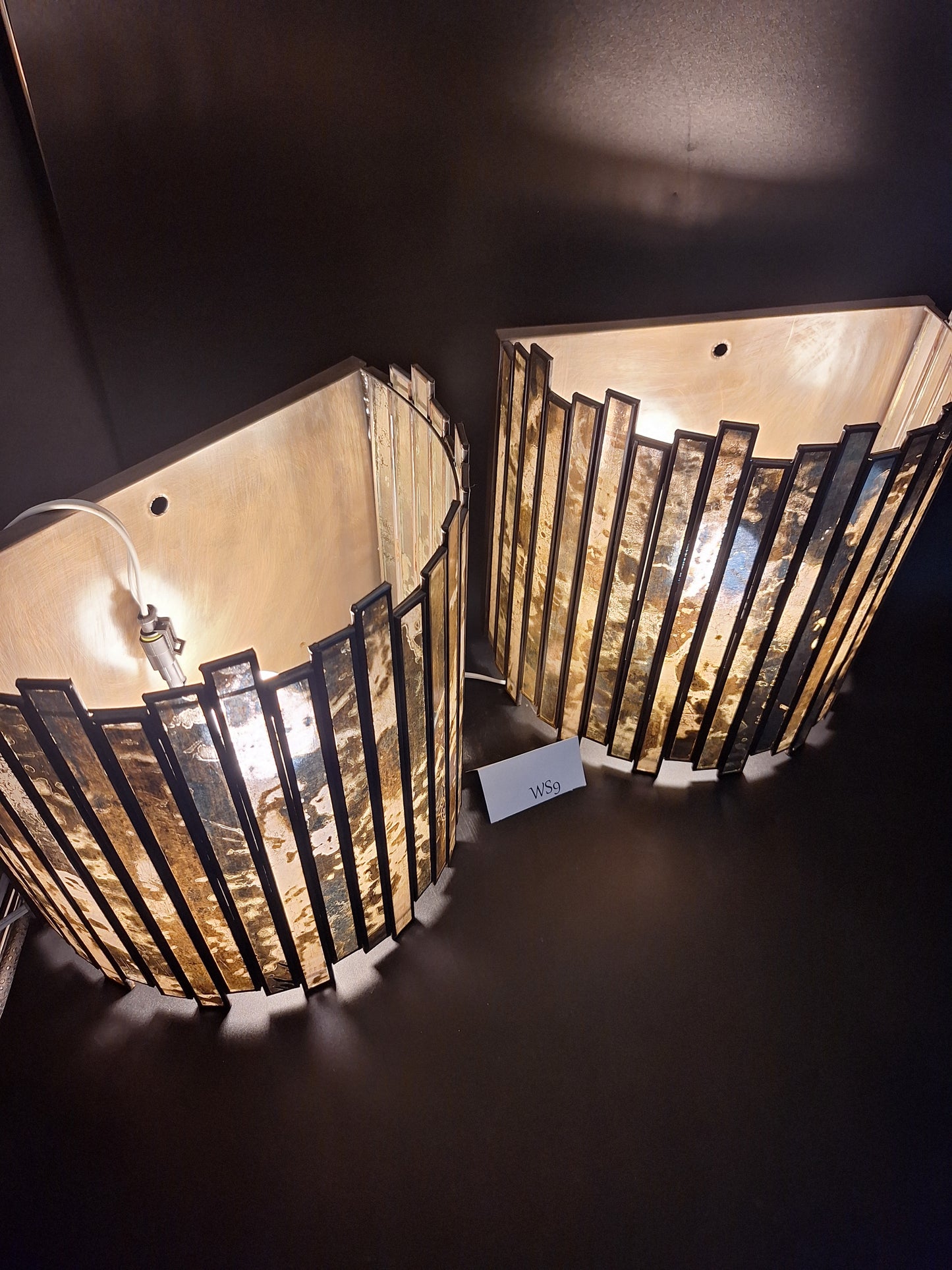 Distressed Tin & Glass Wall Sconce Set