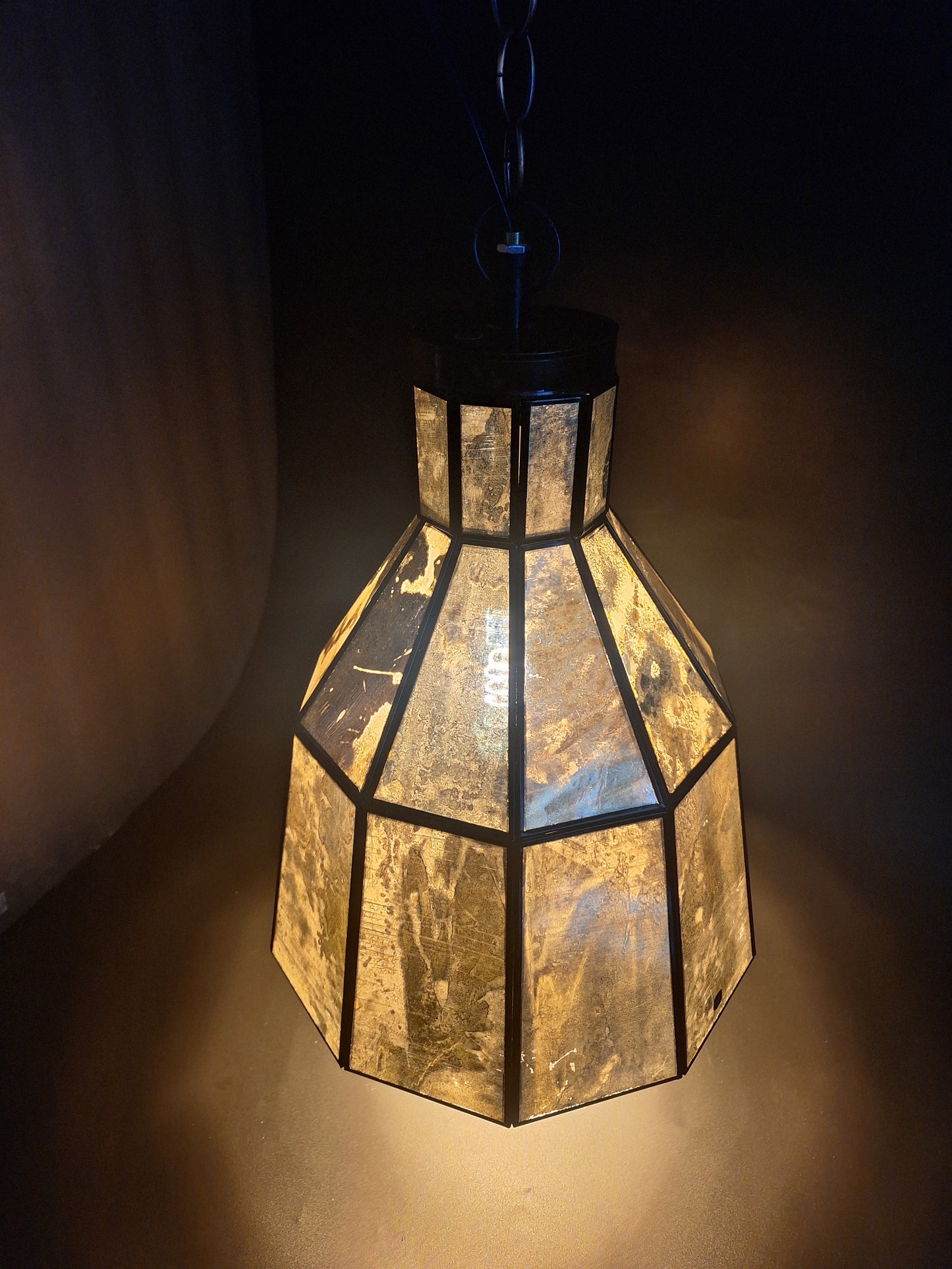 Big Bell Distressed Gold & Tin Geometric Ceiling Pendant Lamp