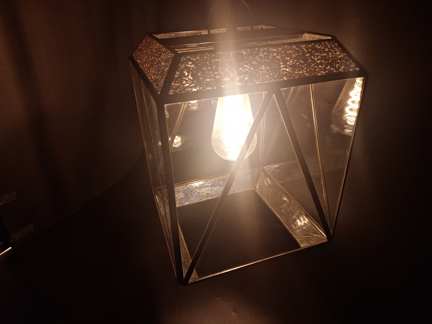Gold & Tin Geometric Cube Ceiling Pendant Lamp