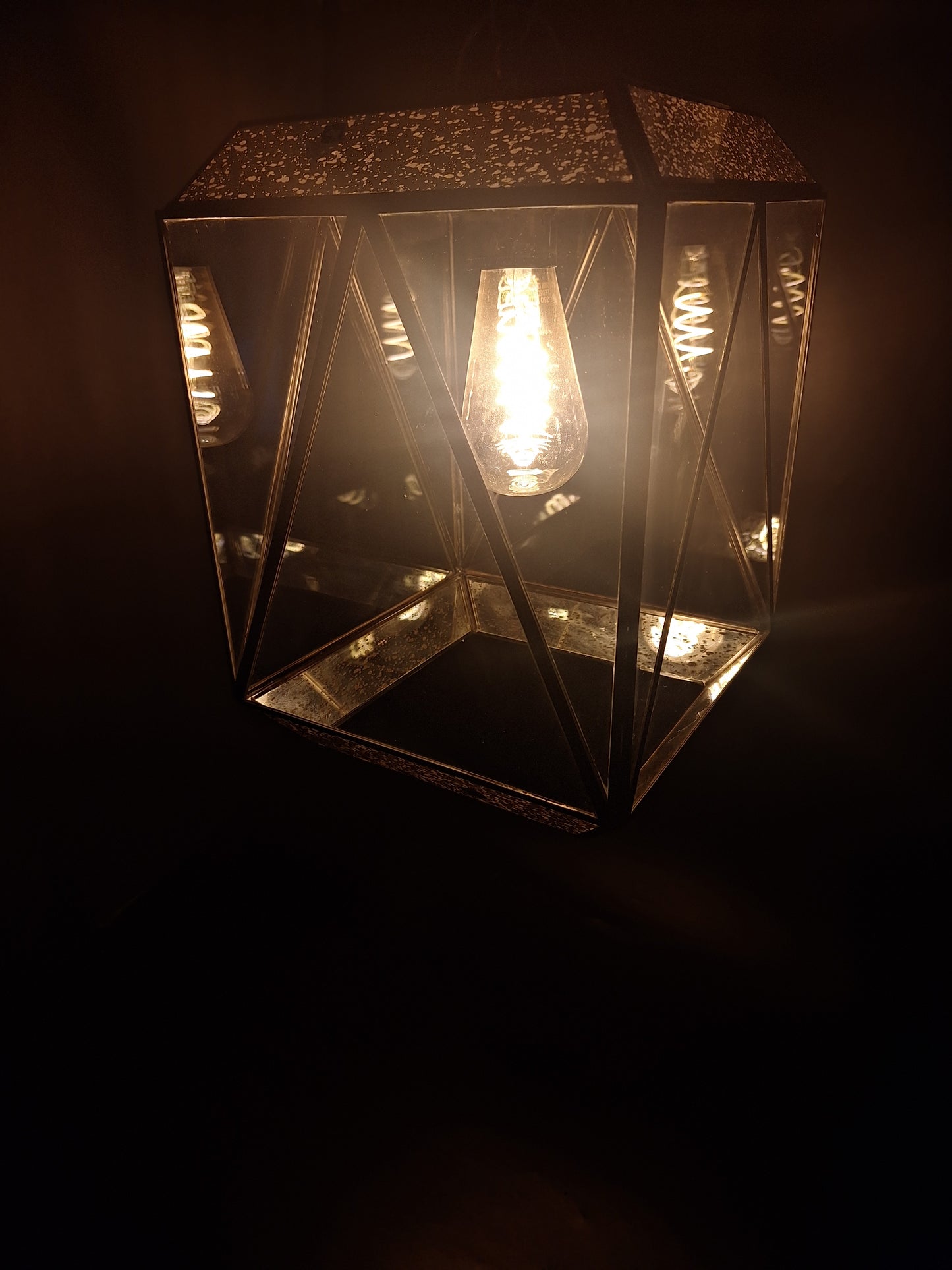 Gold & Tin Geometric Cube Ceiling Pendant Lamp