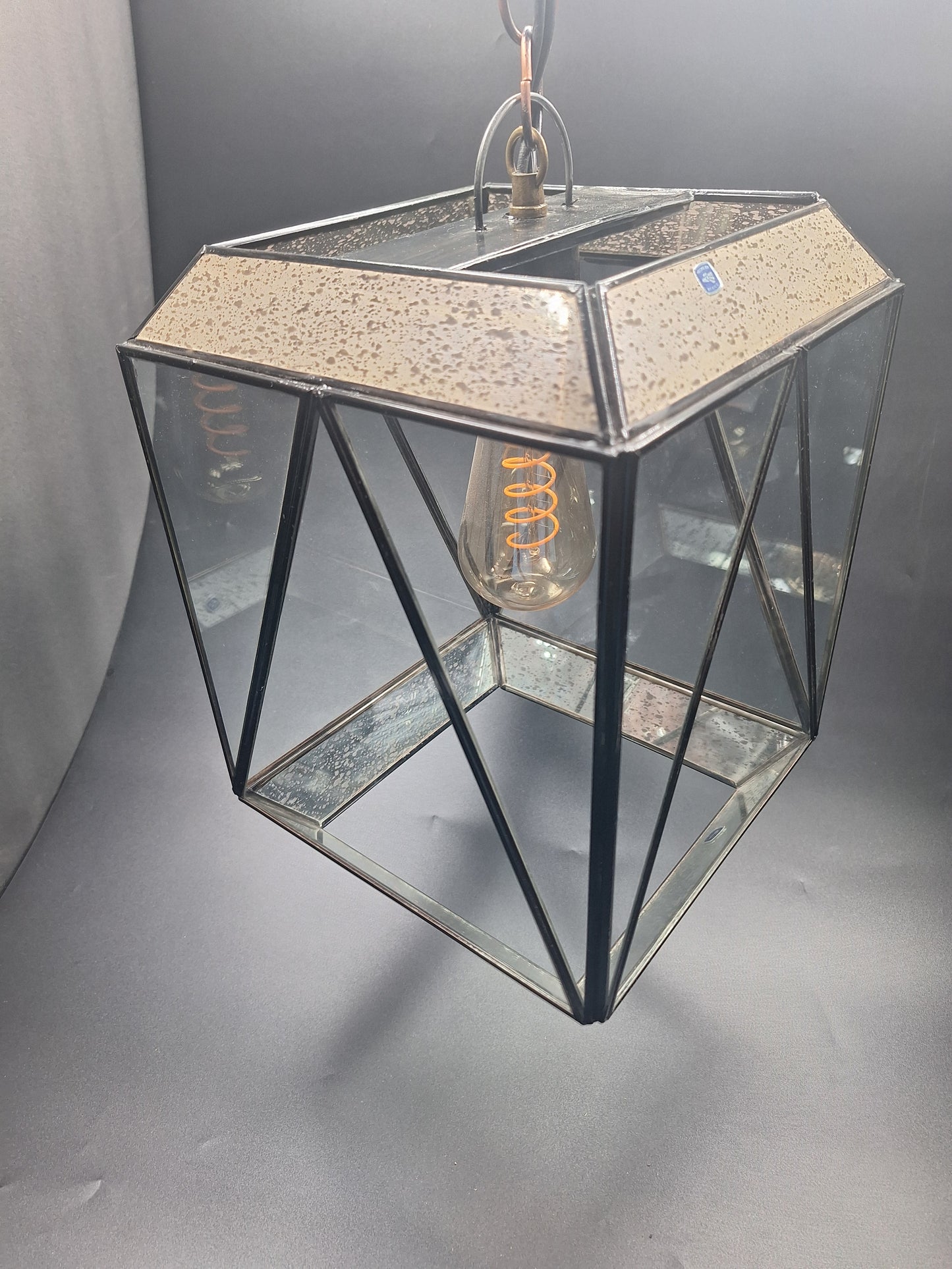 Gold & Tin Geometric Cube Ceiling Pendant Lamp