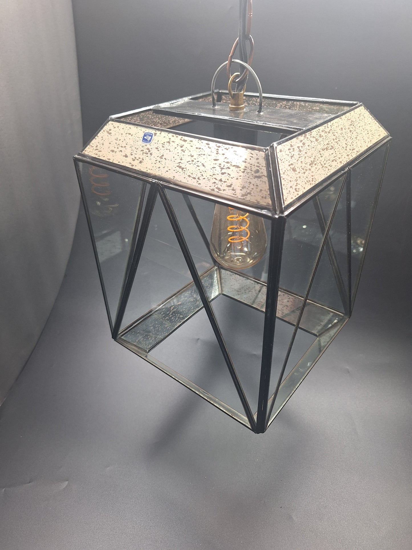 Gold & Tin Geometric Cube Ceiling Pendant Lamp