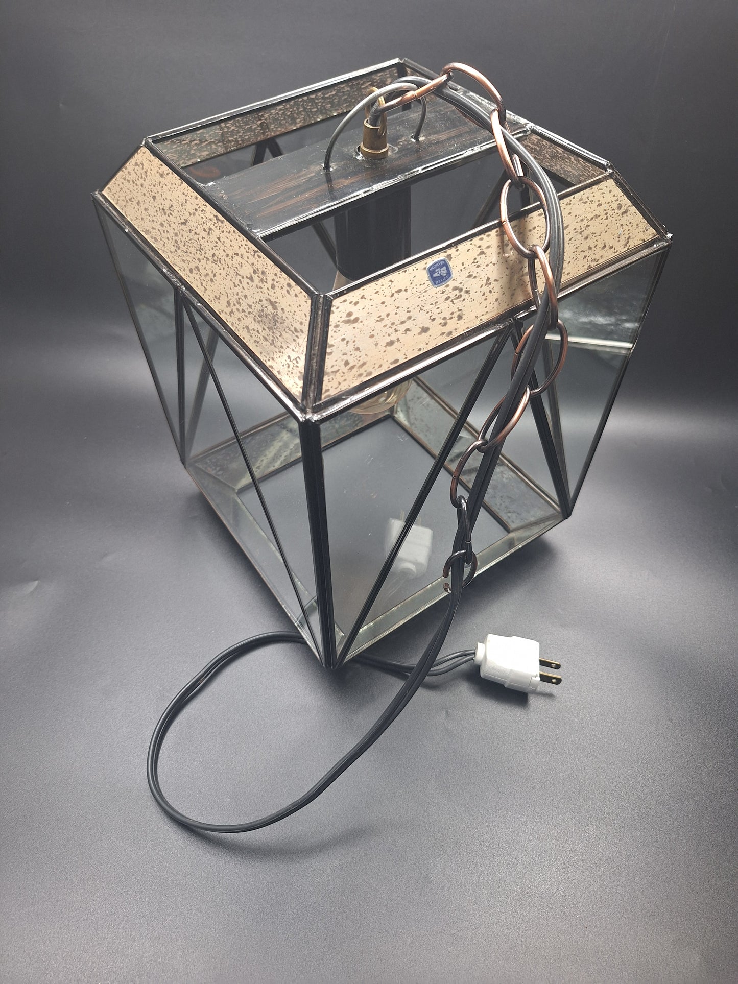 Gold & Tin Geometric Cube Ceiling Pendant Lamp