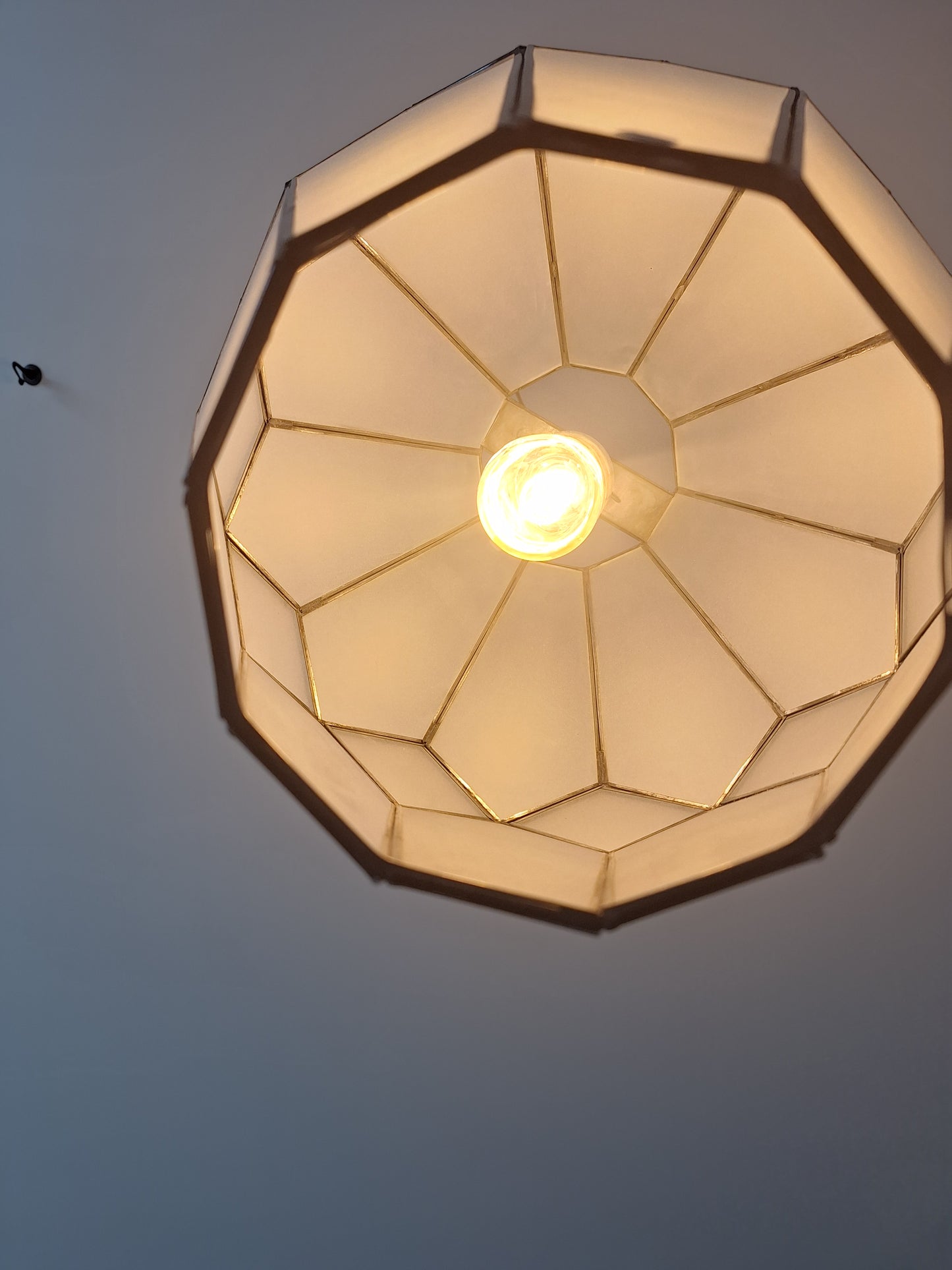 Large Frosted Glass & Tin Geometric Pendant Light Chandelier