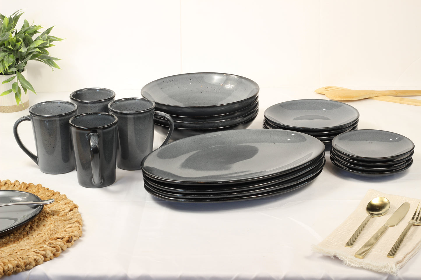 Anfora Denali Grey- 20 Piece Full Family Dinnerware Set
