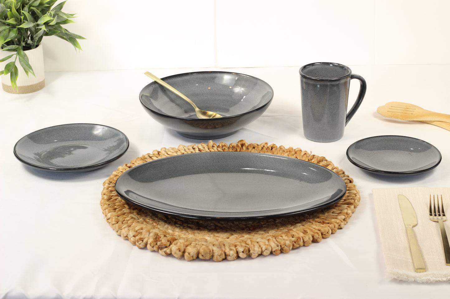 Anfora Denali Grey- 20 Piece Full Family Dinnerware Set