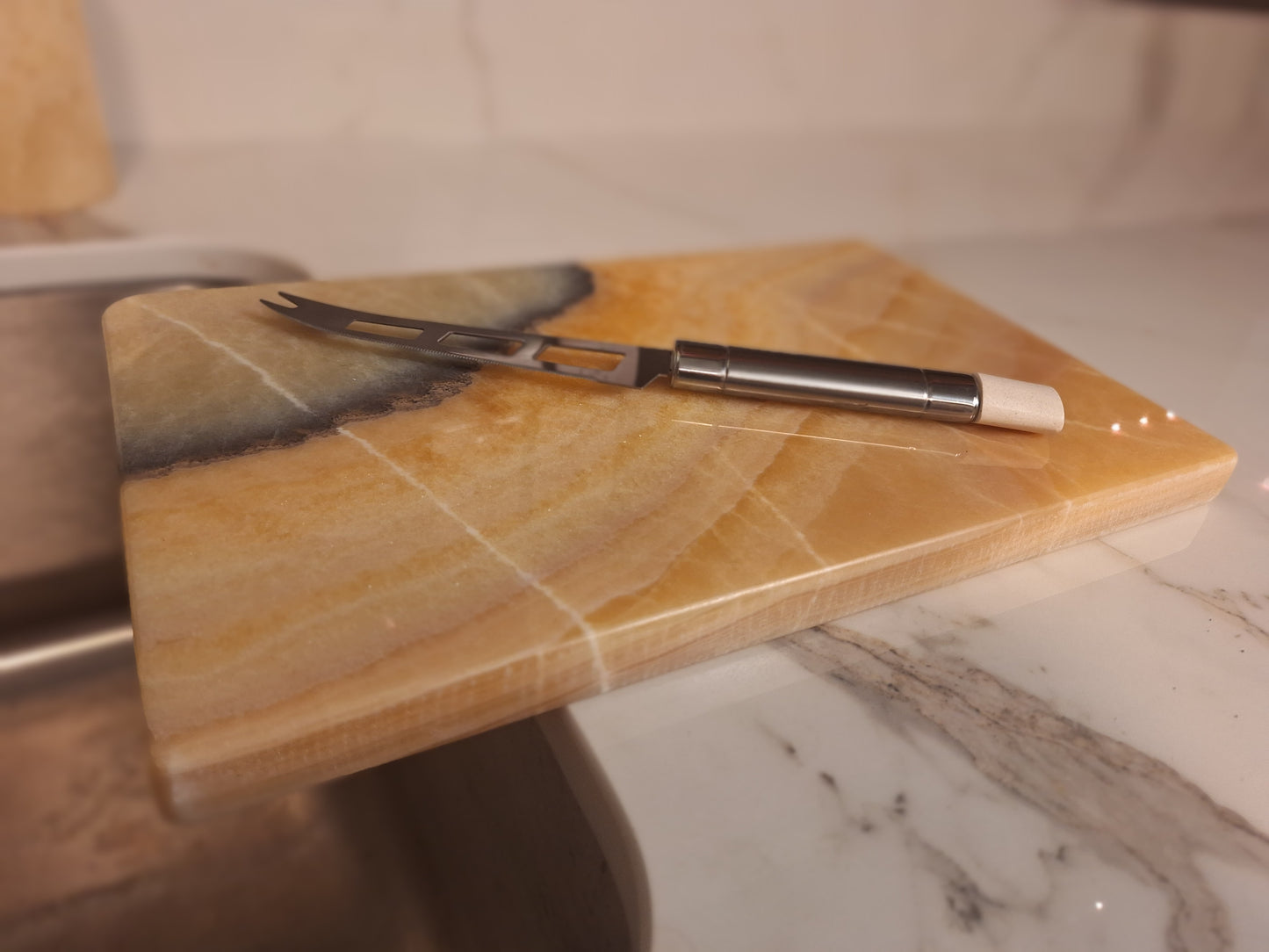 Yellow/Orange Onyx Stone Charcuterie Board Set