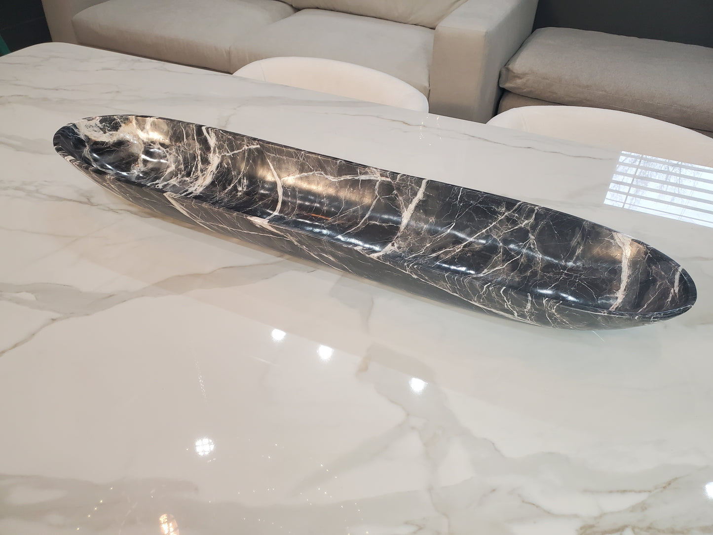 Black & White Marble Canoe Centerpiece