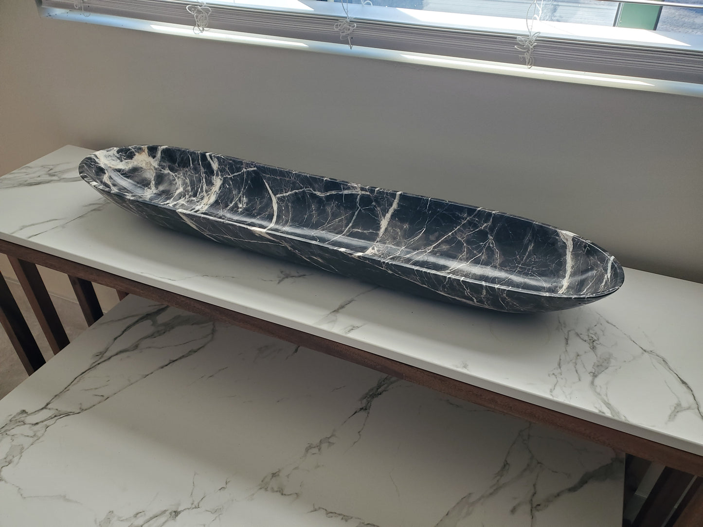 Black & White Marble Canoe Centerpiece