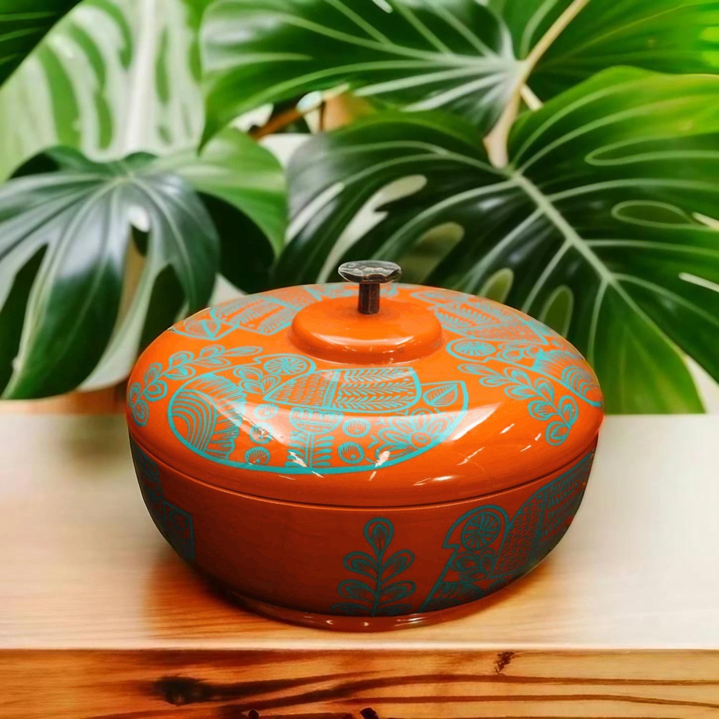 Orange Handmade Tortilla Holder w/ Metal Handle