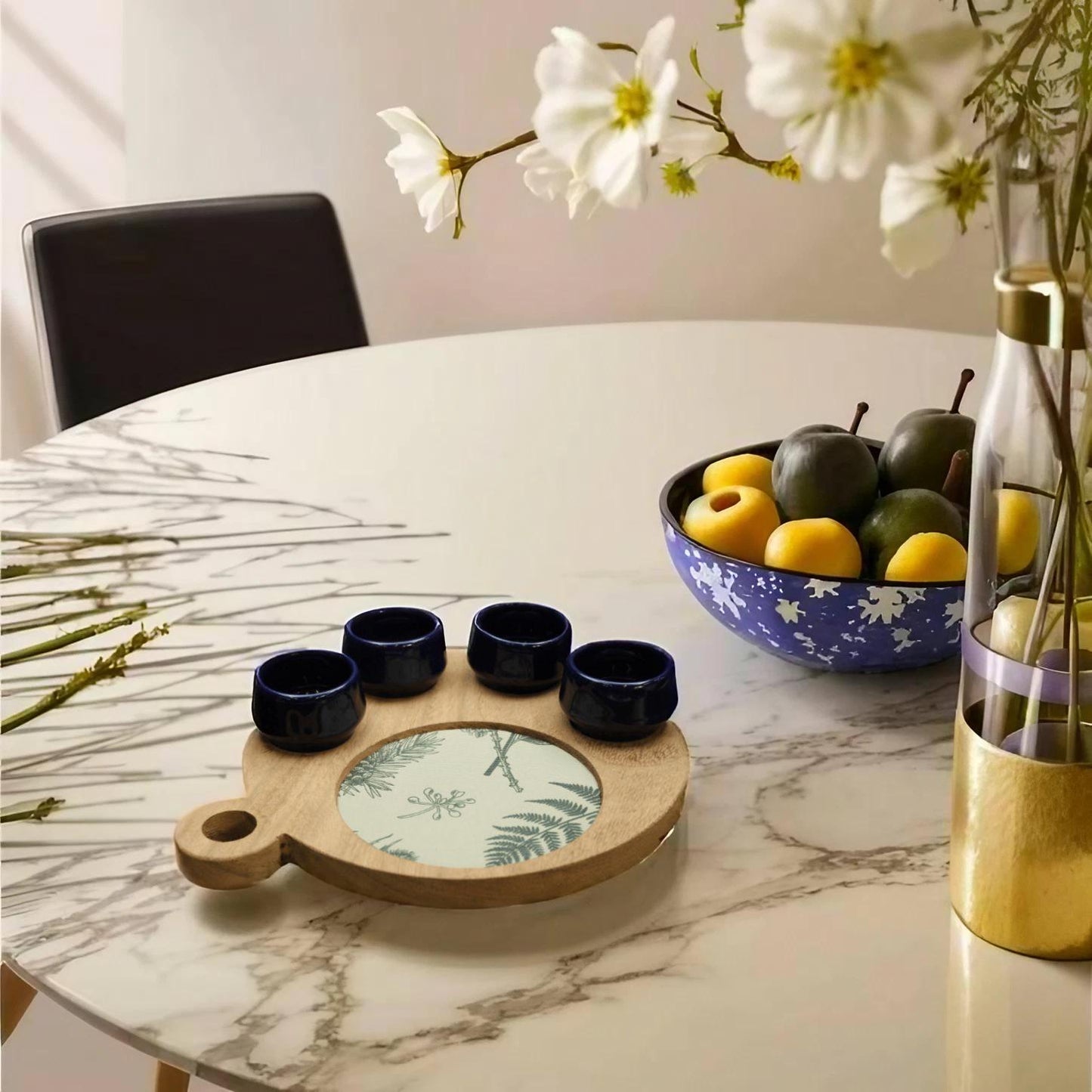 Blue Mezcalero and Floral Wood Tray Set (Set of 4)