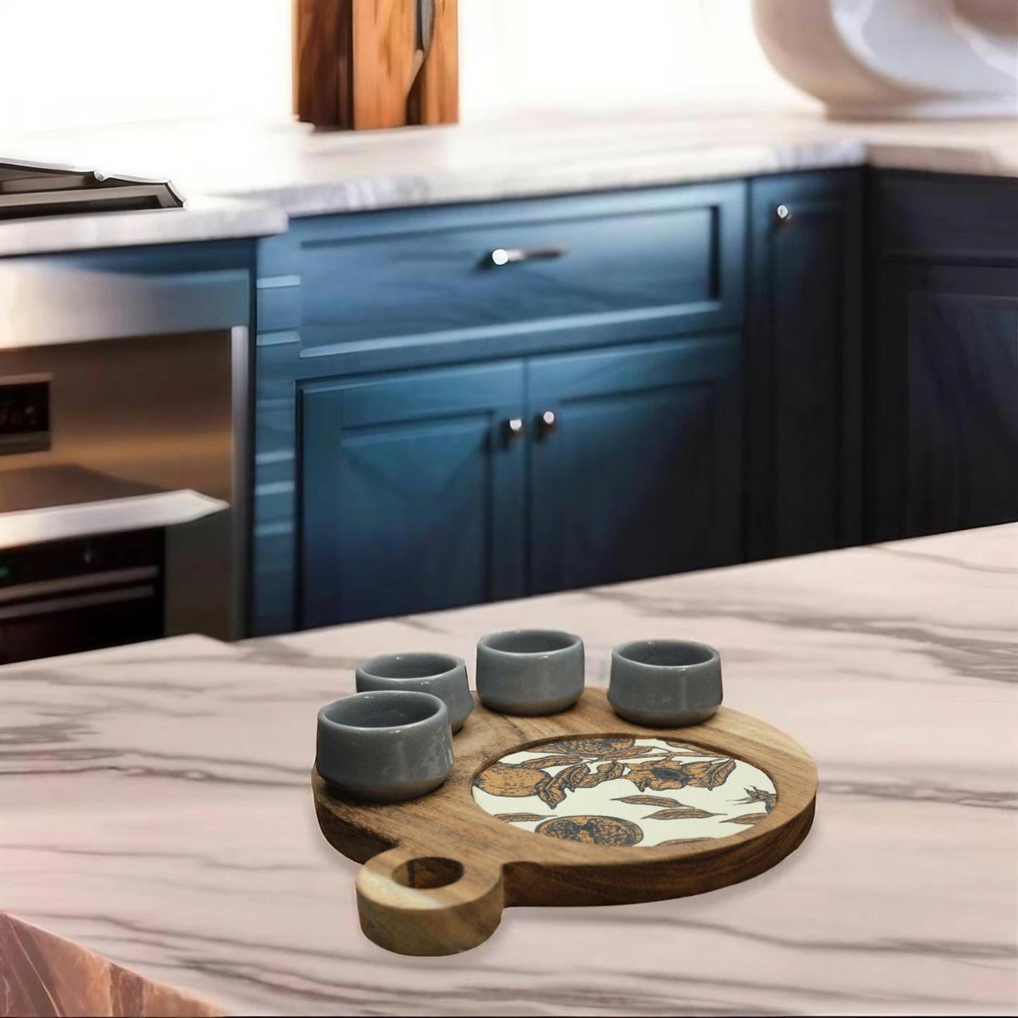 Grey Mezcalero and Pomegranate Wood Tray Set (Set of 4)
