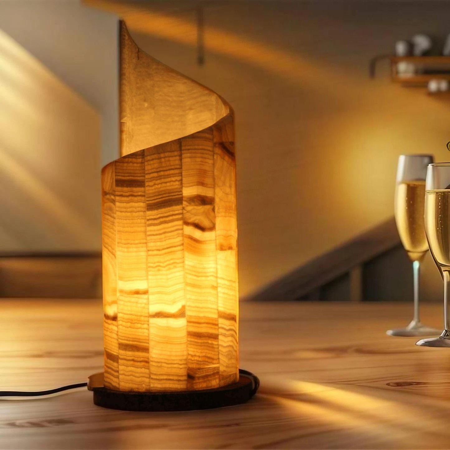 Large Beige Onyx Vortex Lamp