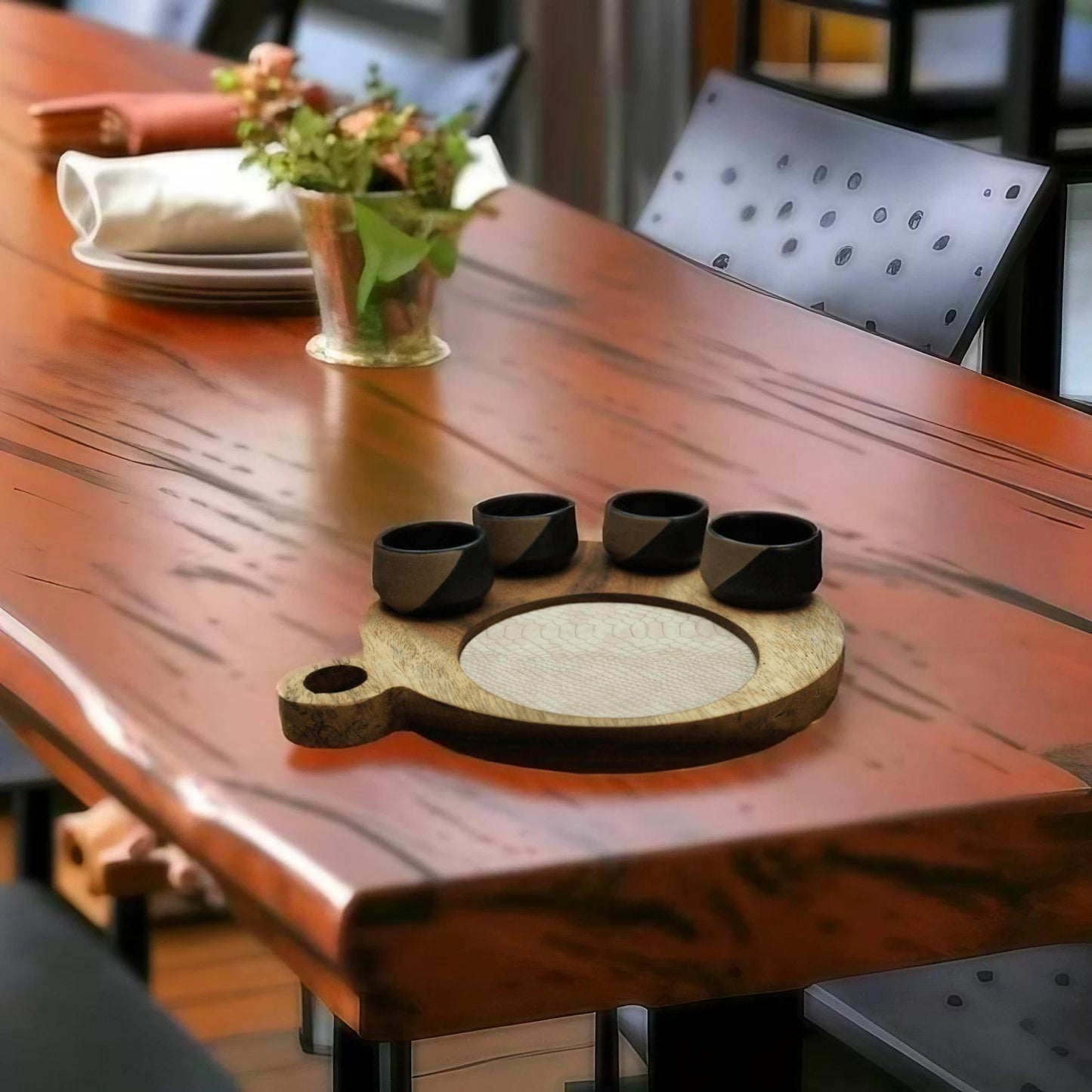 Black Sand Mezcalero & Snakeskin Wood Tray Set (Set of 4)