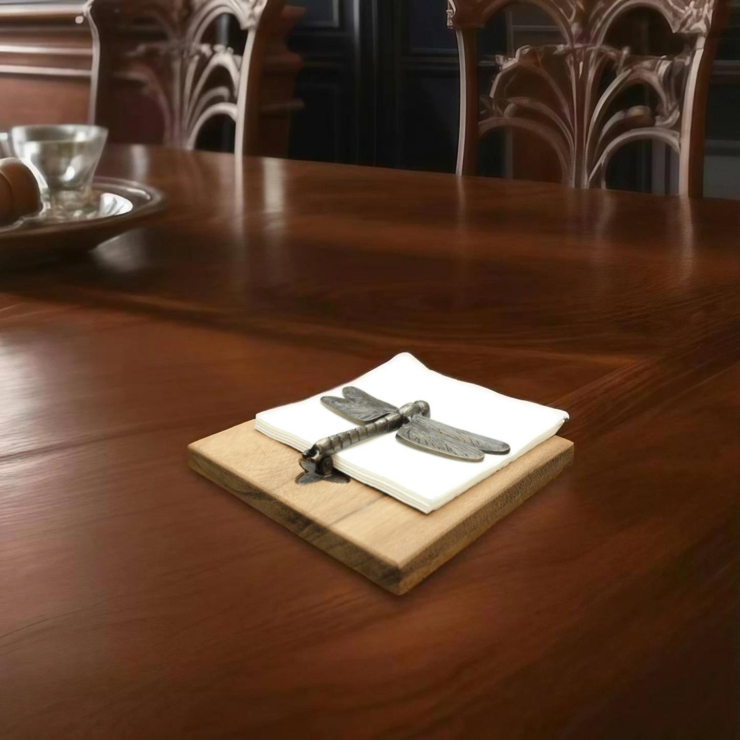 Brass Dragonfly Wood Napkin Holder
