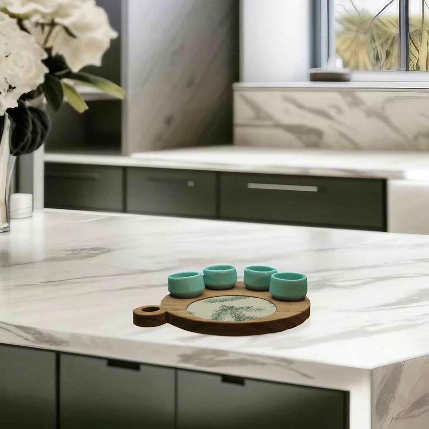 Teal Mezcalero and Floral Wood Tray Set (Set of 4)