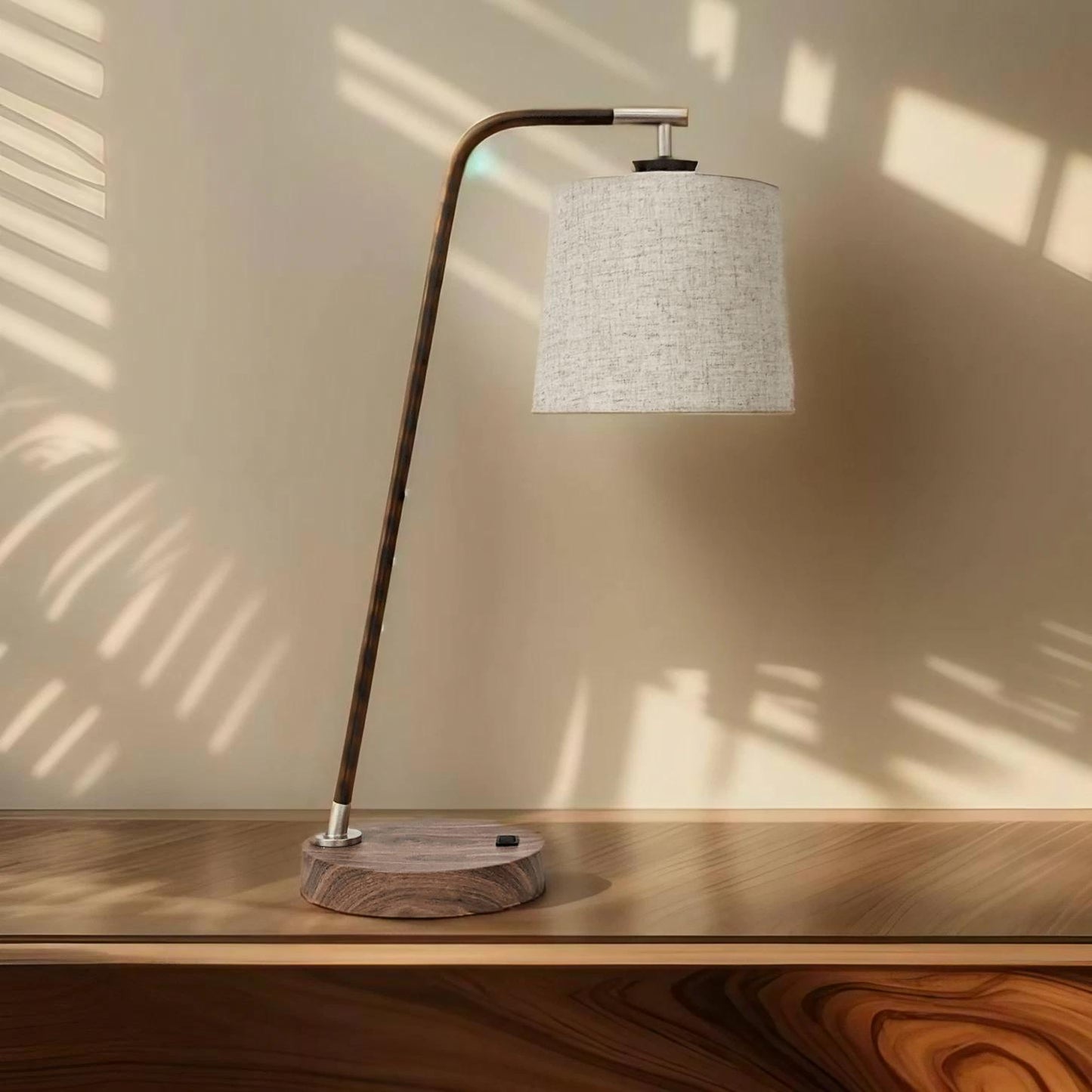 Dark Walnut & Brushed Nickel Desk Lamp w/ USB Port