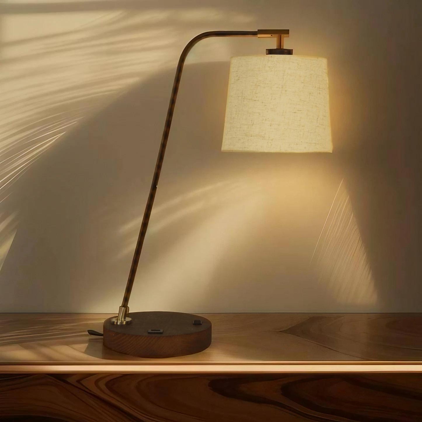 Dark Walnut & Brushed Nickel Desk Lamp w/ USB Port