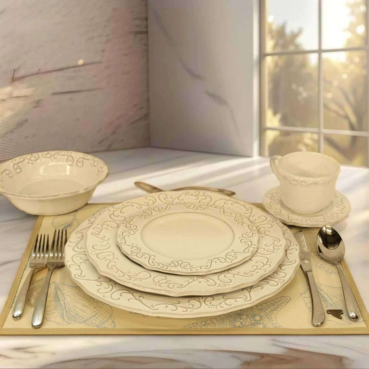 36 pc Florencia Traditional Ceramic Dinnerware Set (For 6 People)