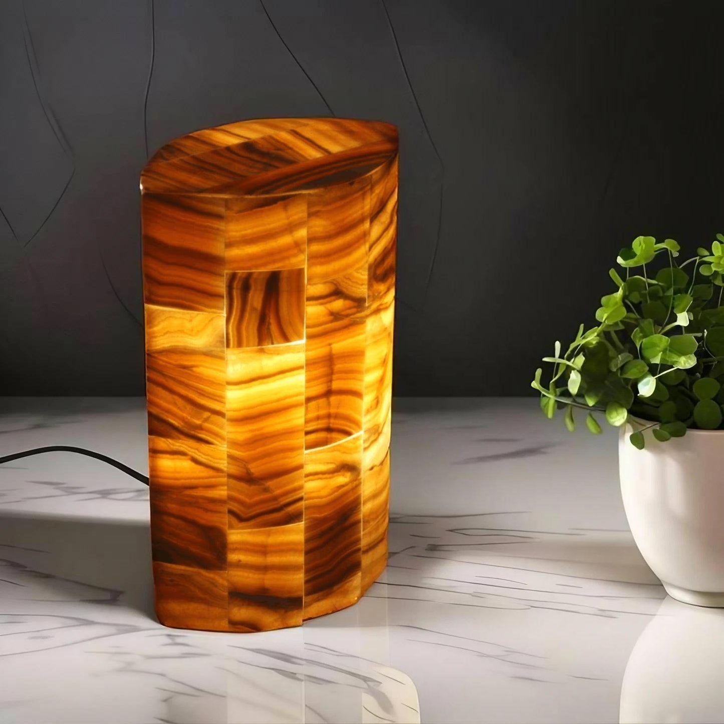 Beige Ellipsoid Onyx Lamp