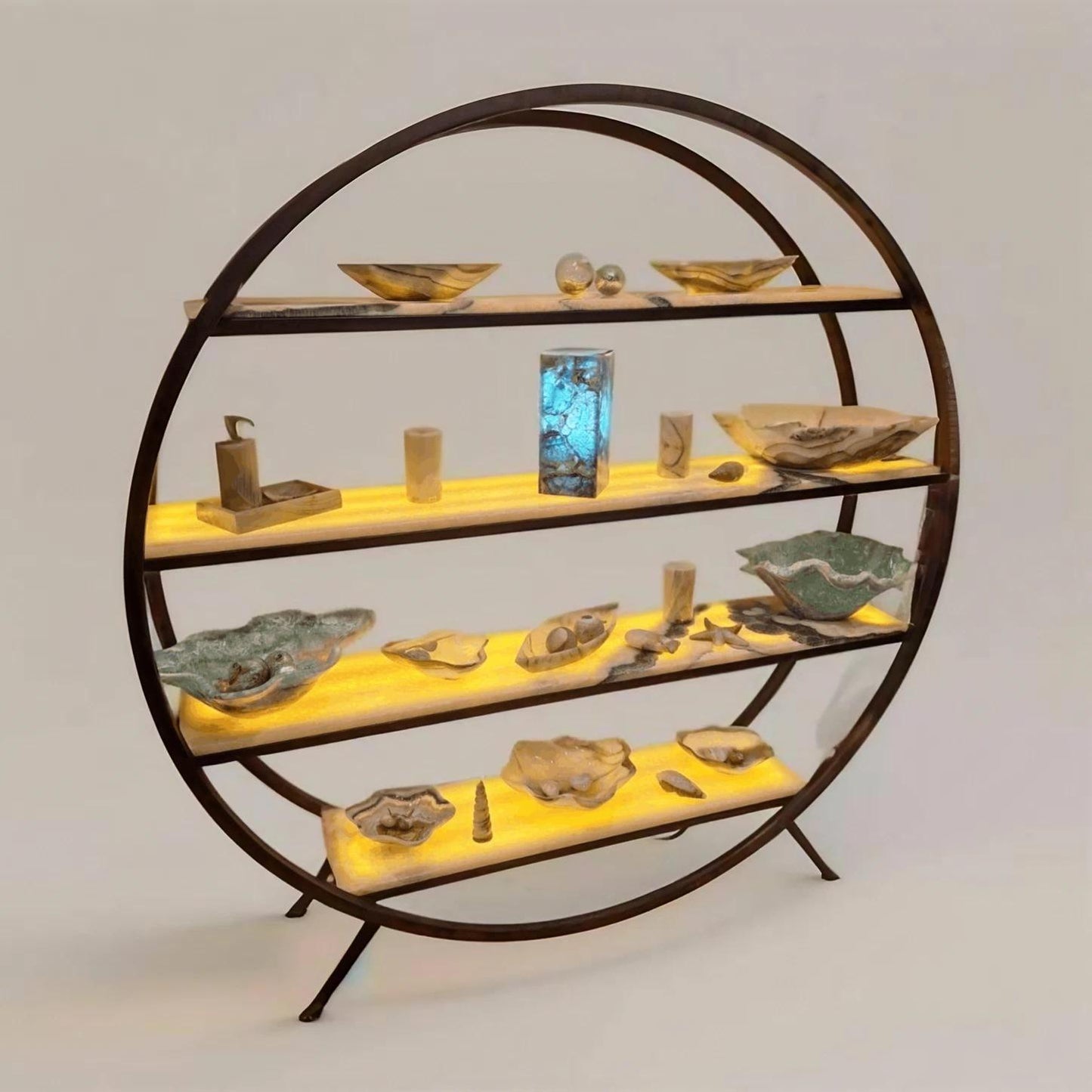 Handmade 74" Iron & Onyx Stone Bookshelf