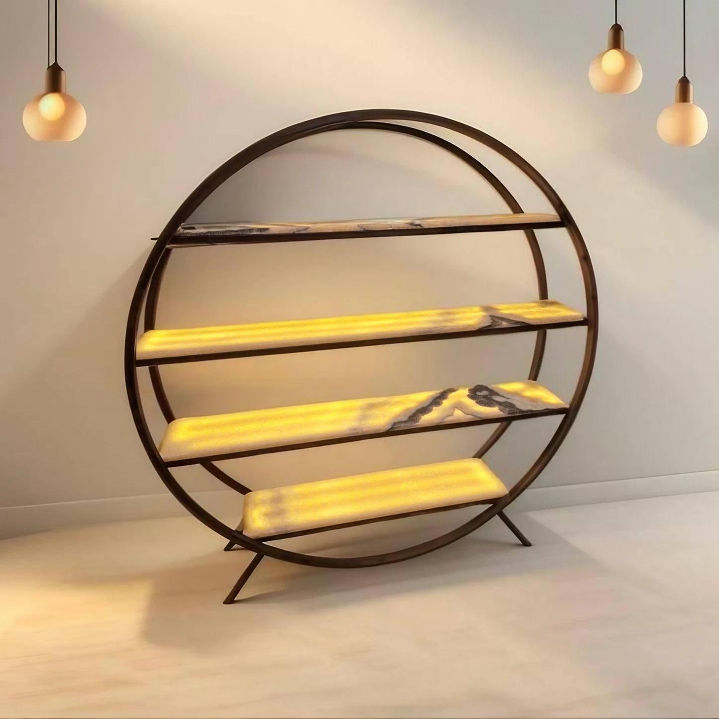 Handmade 74" Iron & Onyx Stone Bookshelf