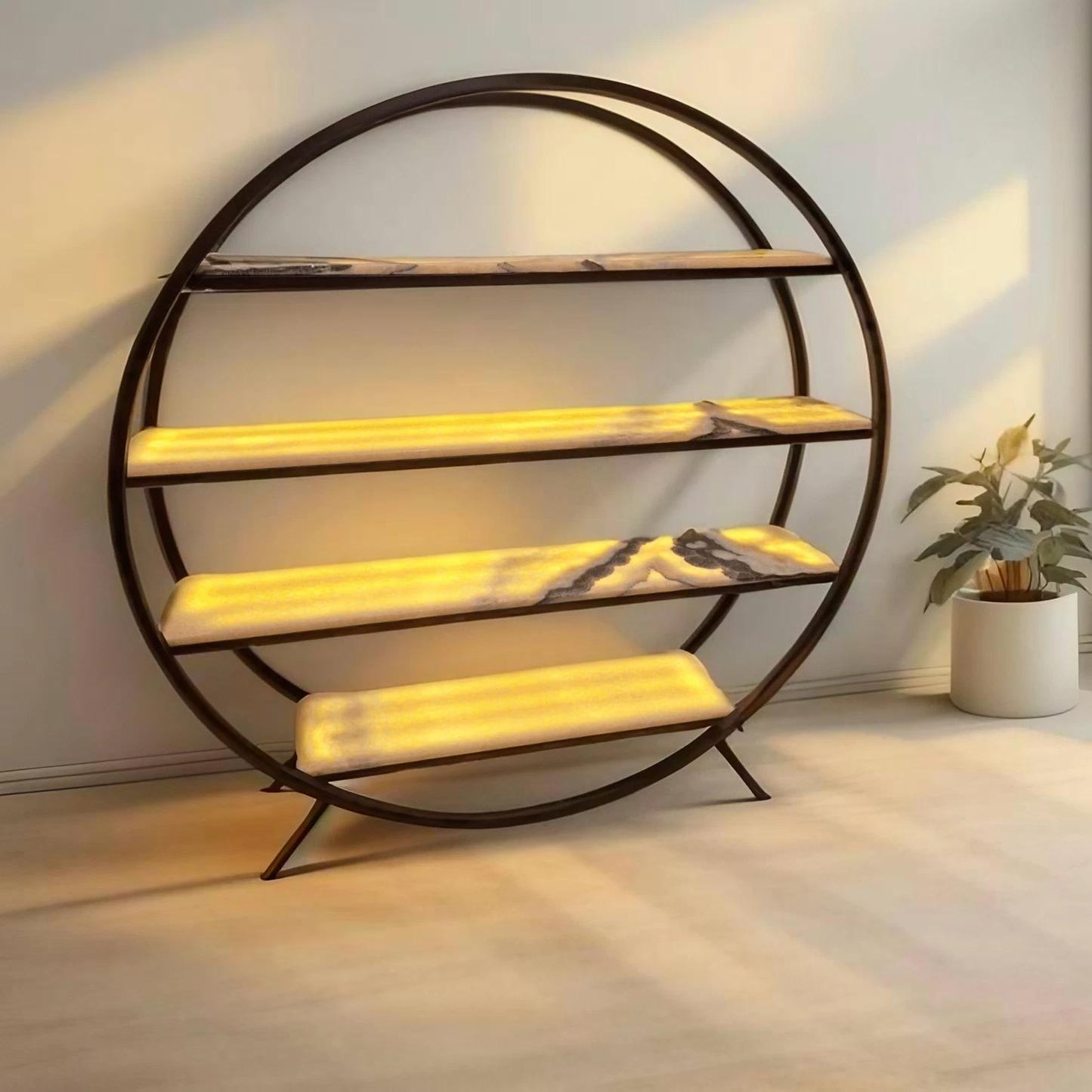 Handmade 74" Iron & Onyx Stone Bookshelf