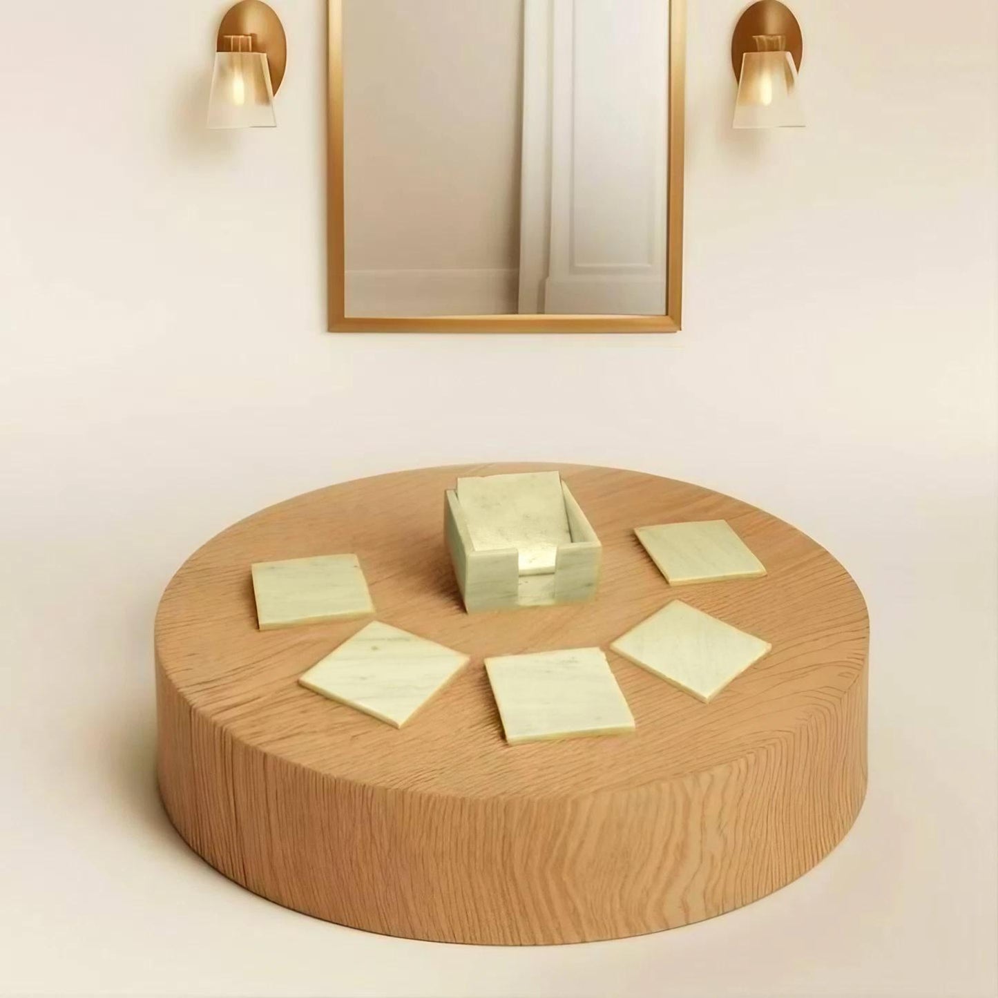 7pc White Marble Coaster Set