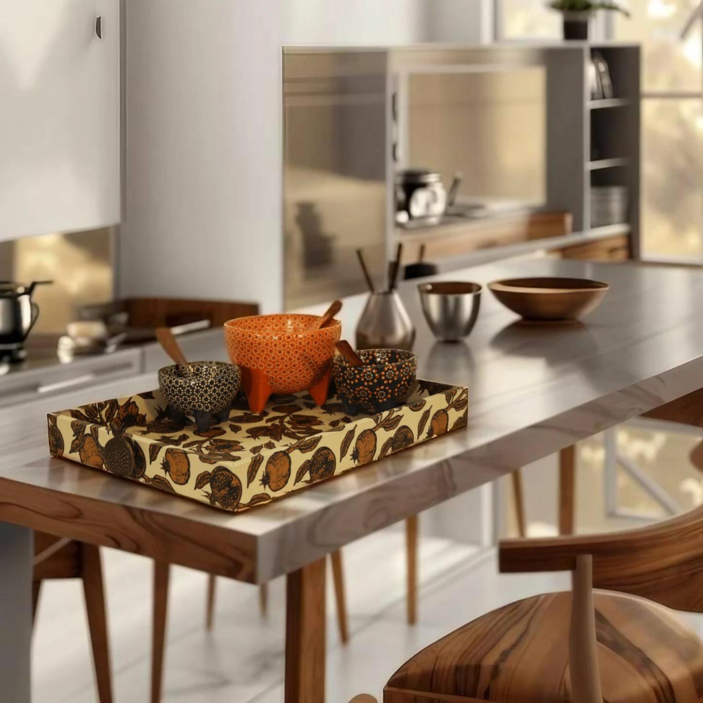 Magrana Pomegranate Serving Tray w/ Metal Handles