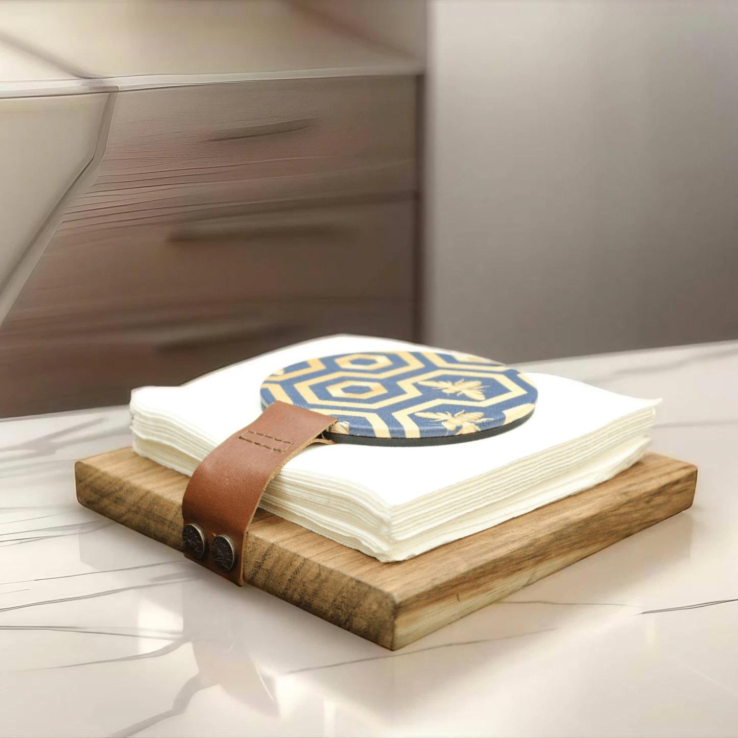 Blue Beehive Wood Napkin Holder