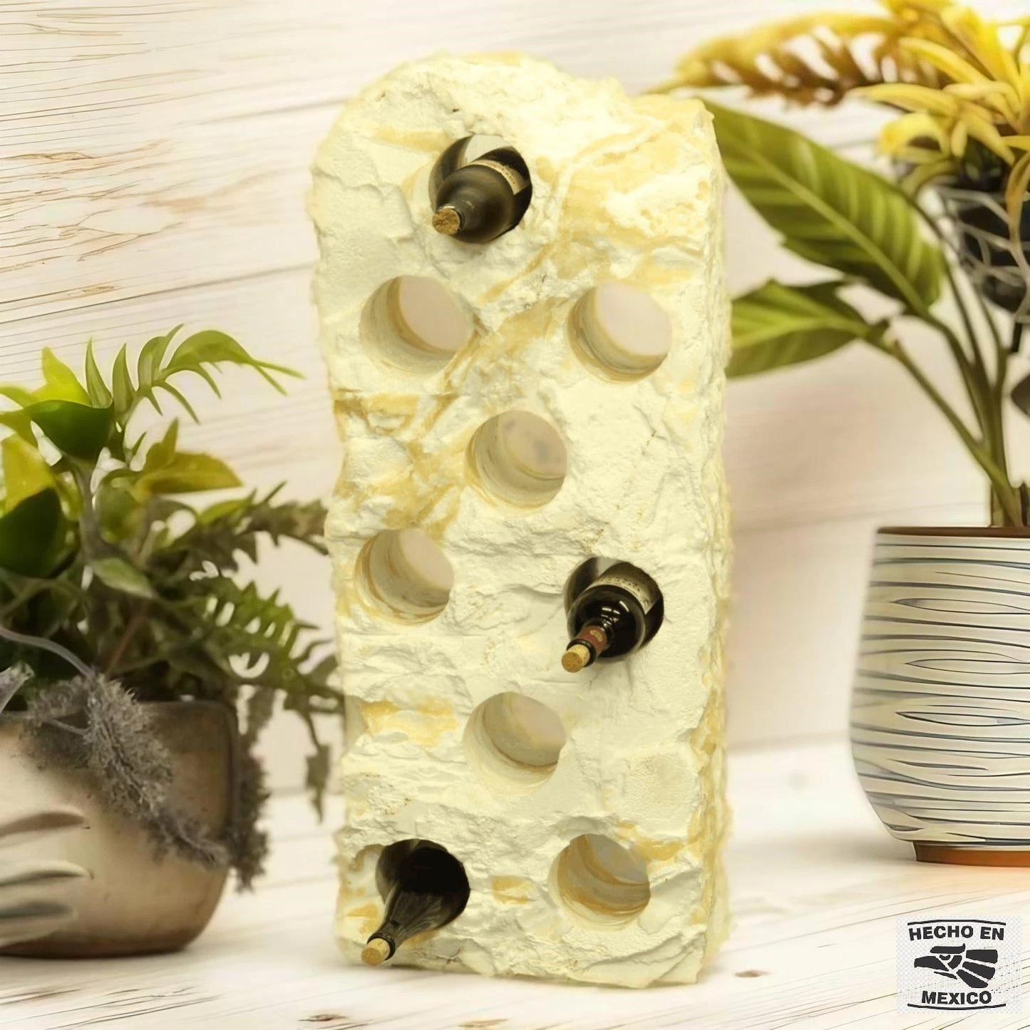 Large White & Beige Onyx Floor Wine Holder