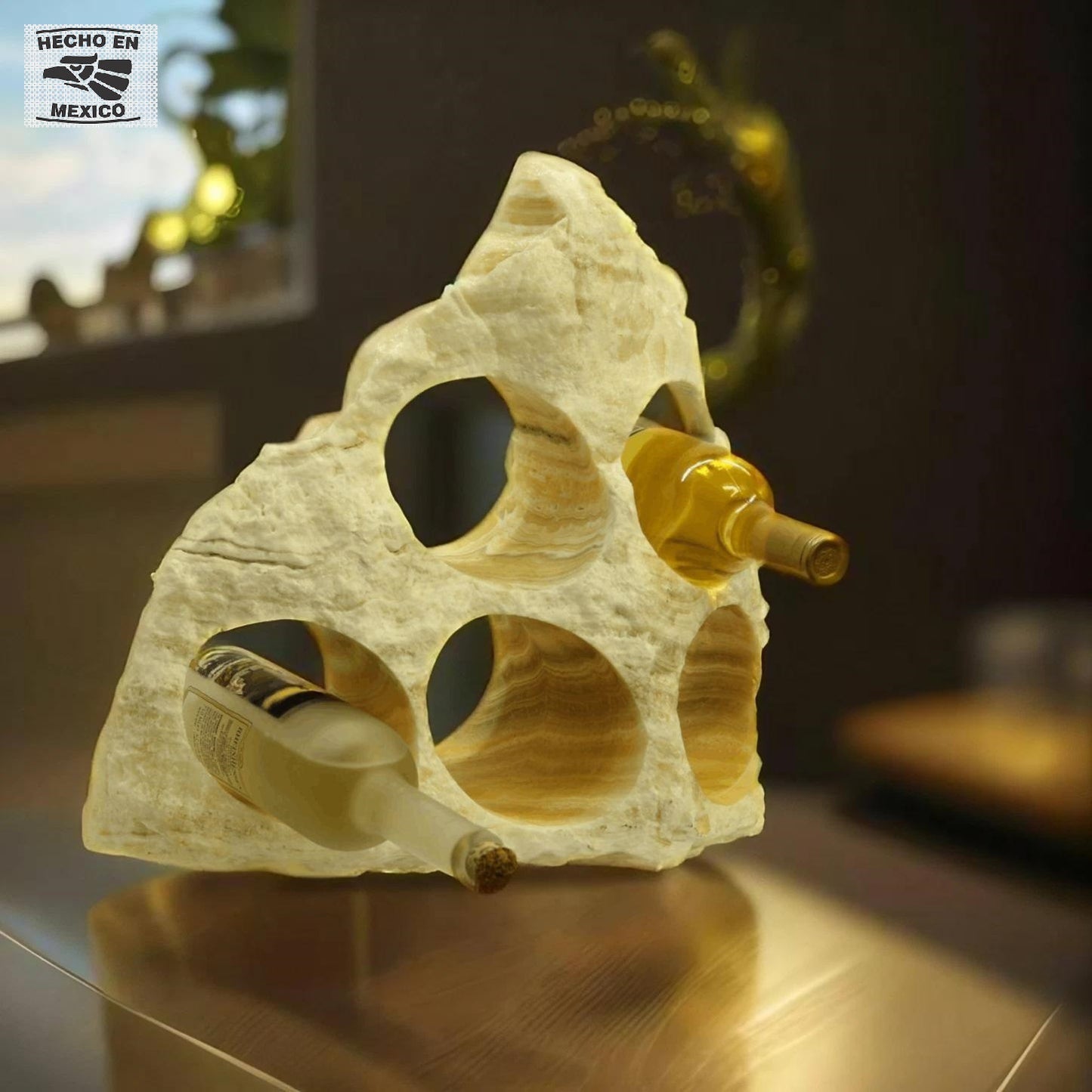 Beige & Yellow Onyx Stone Wine Holder