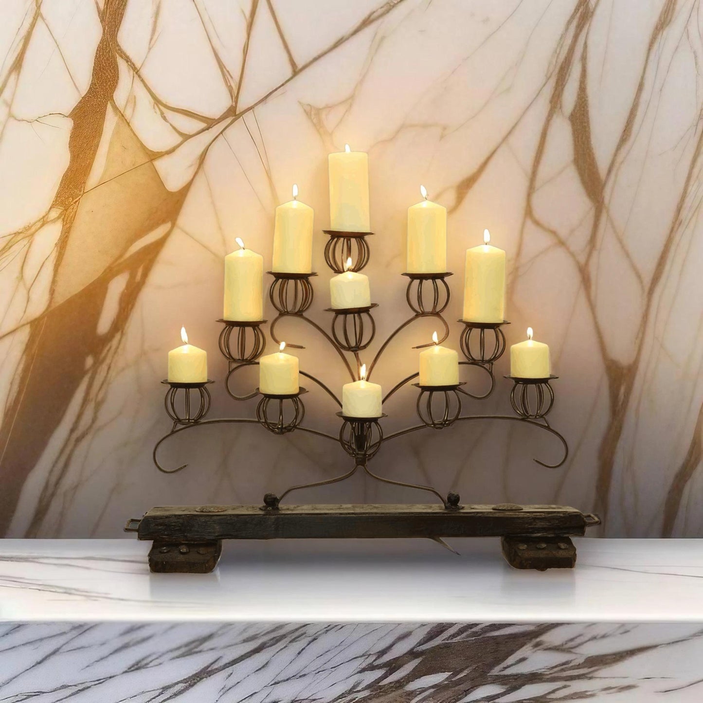 35" Iron & Wood Mexican Rustic Candelabra