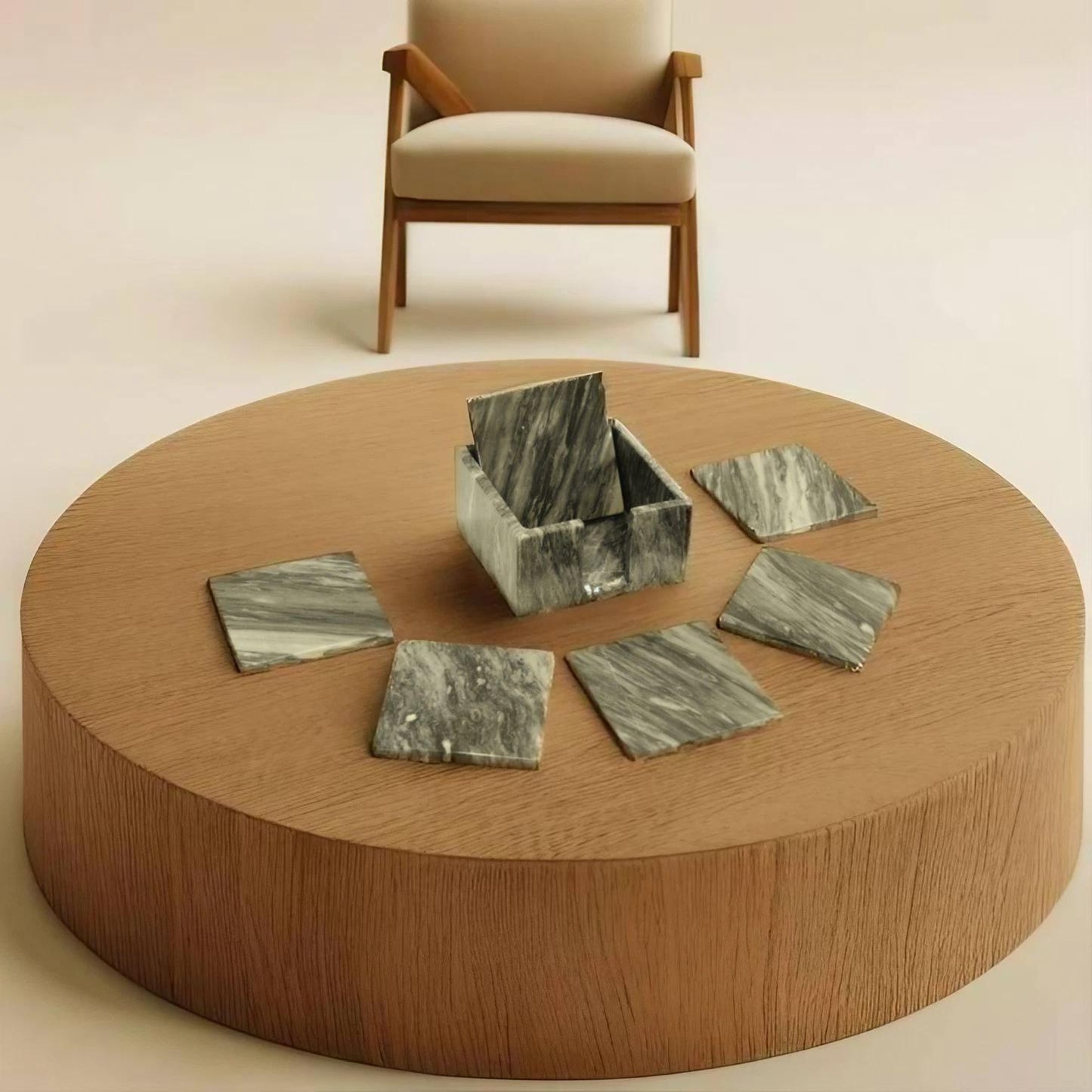 7 Pc. Black Marble Coaster Set