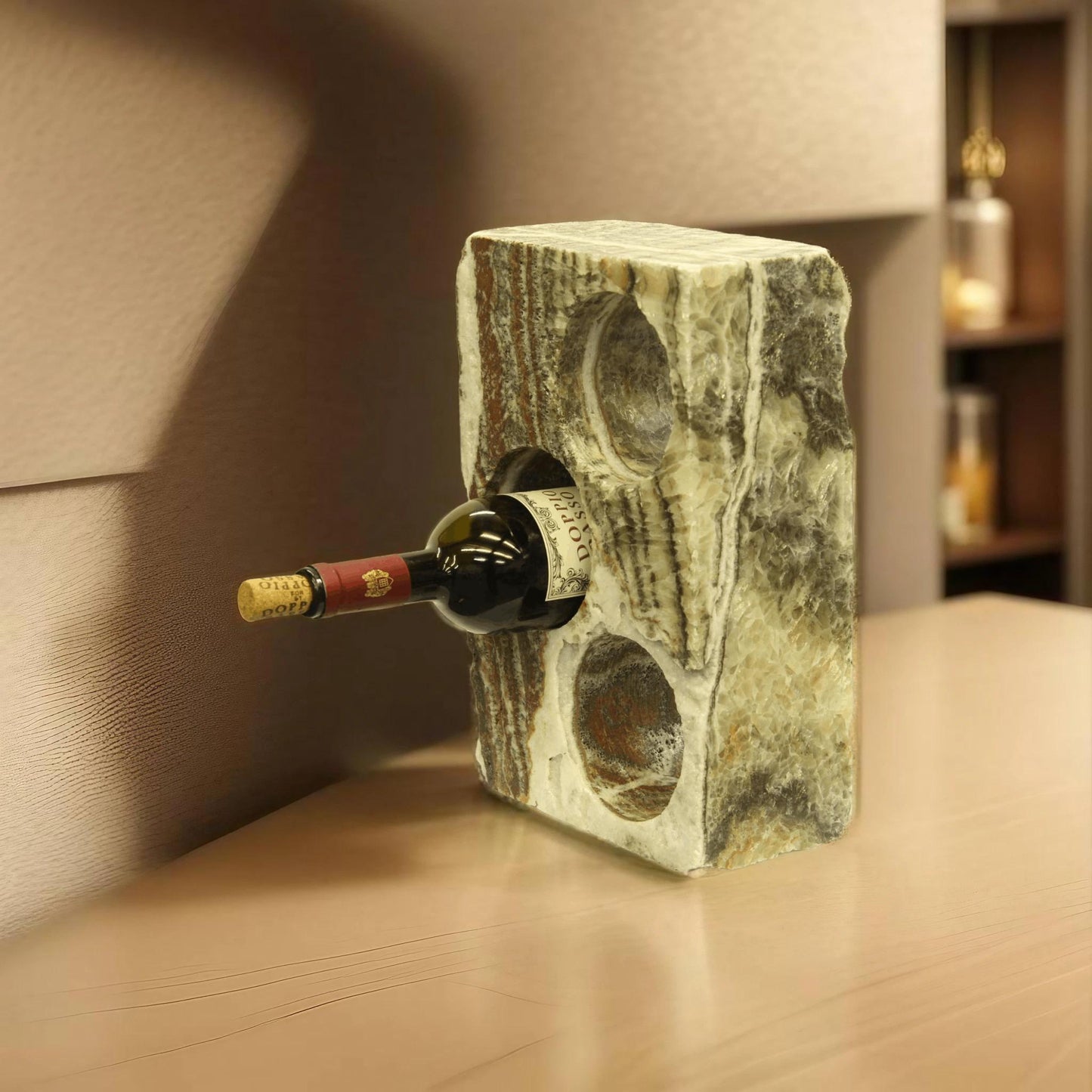 Red & Beige Onyx Stone Wine Holder