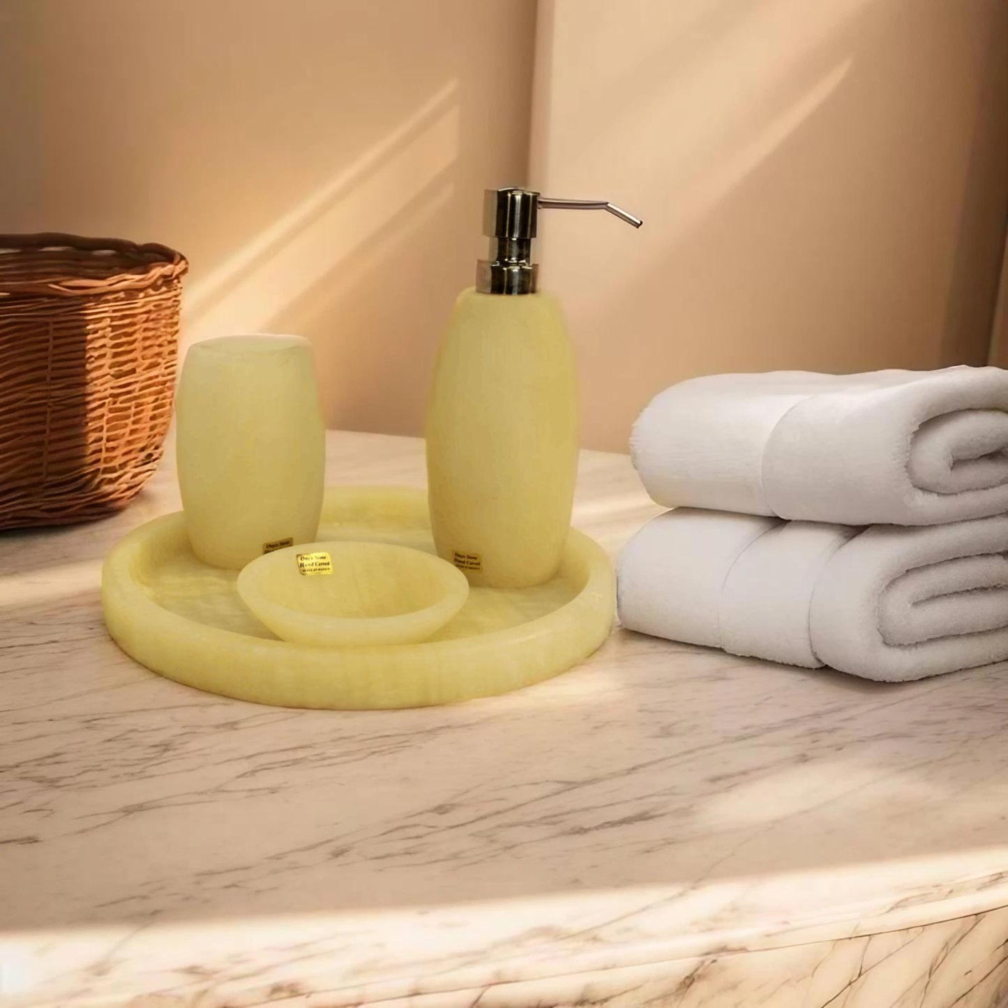 4pc Beige Onyx Bath Accessory Set