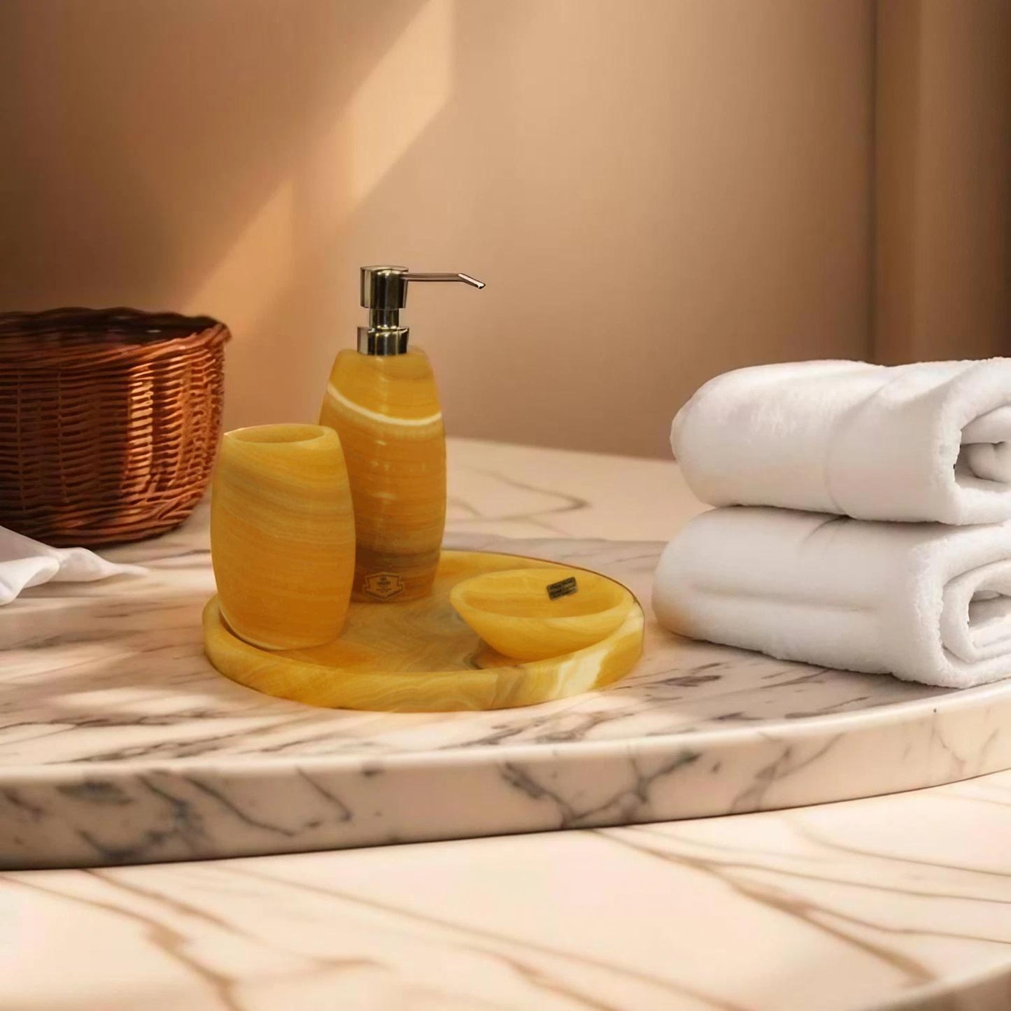 4pc Honey Onyx Bath Accessory Set