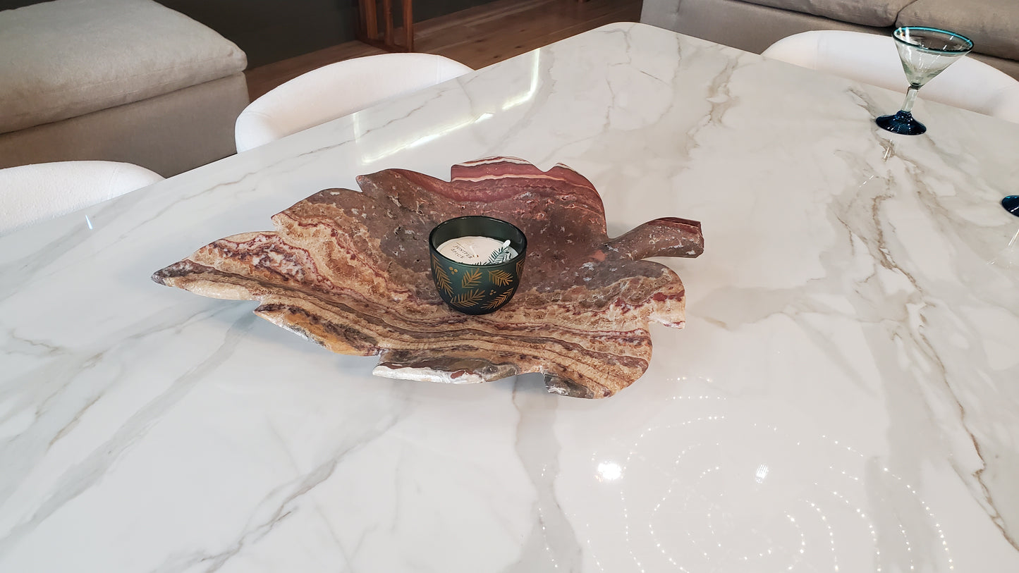 Beige & Red Oak Leaf Marble Centerpiece