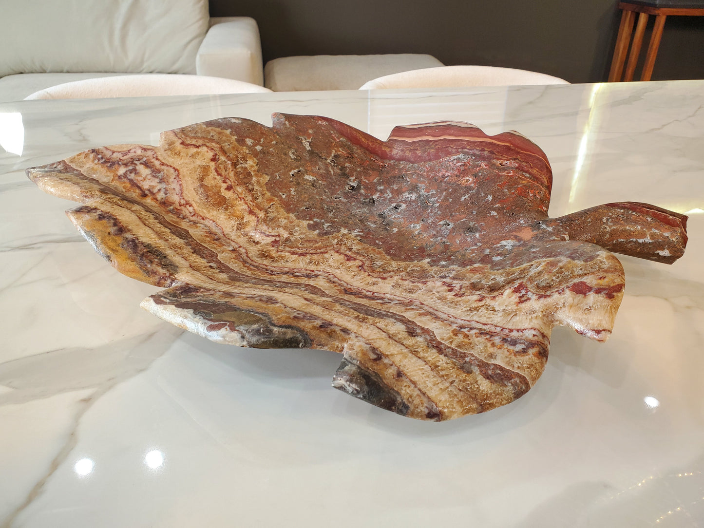 Beige & Red Oak Leaf Marble Centerpiece