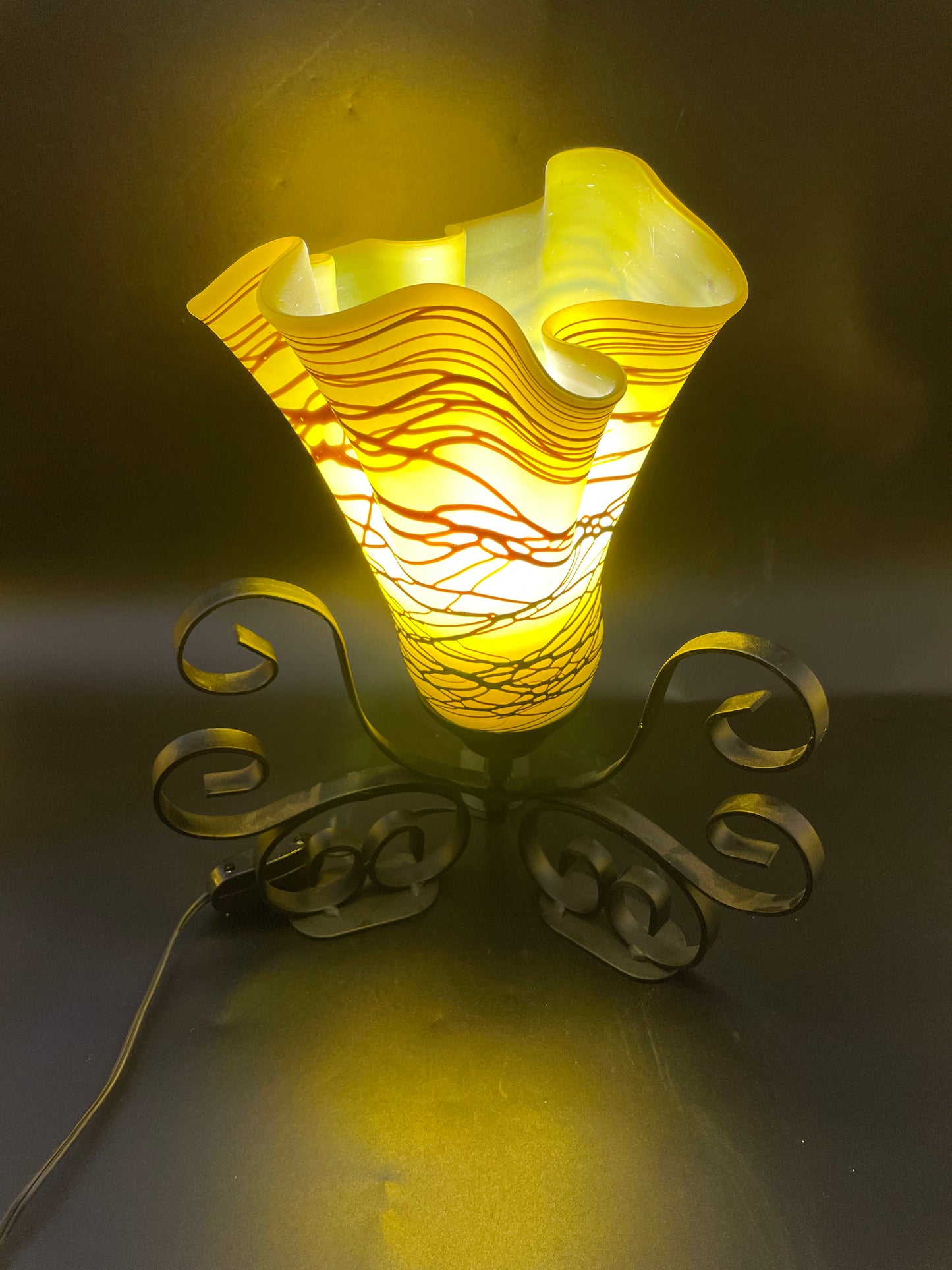 Yellow Blown Glass Flower Lamp