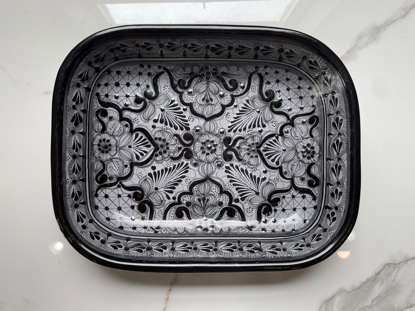 Black Patterned Large Talavera Decorative Tray