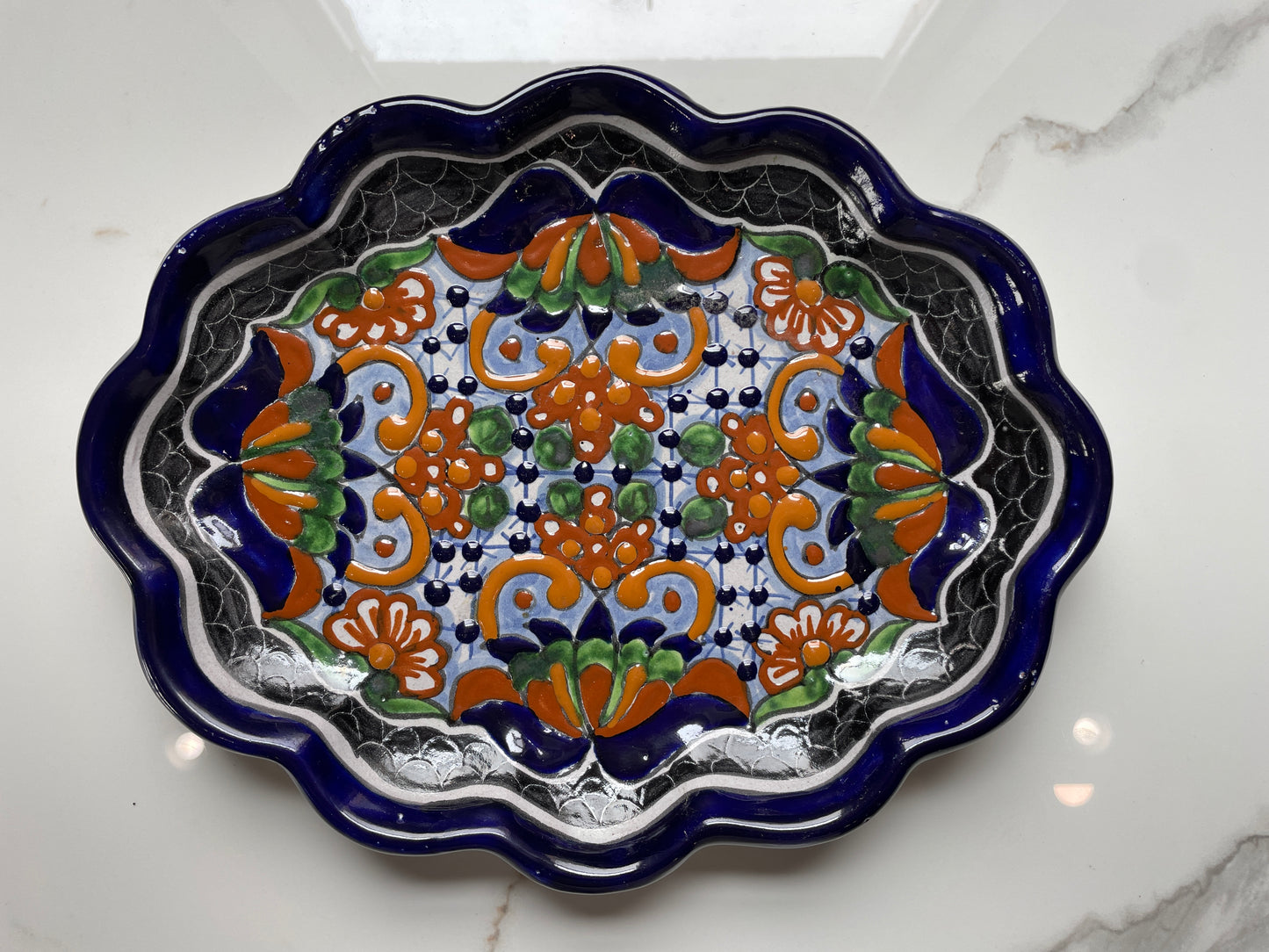 Flower Design 3pc Decorative Talavera Tray Set