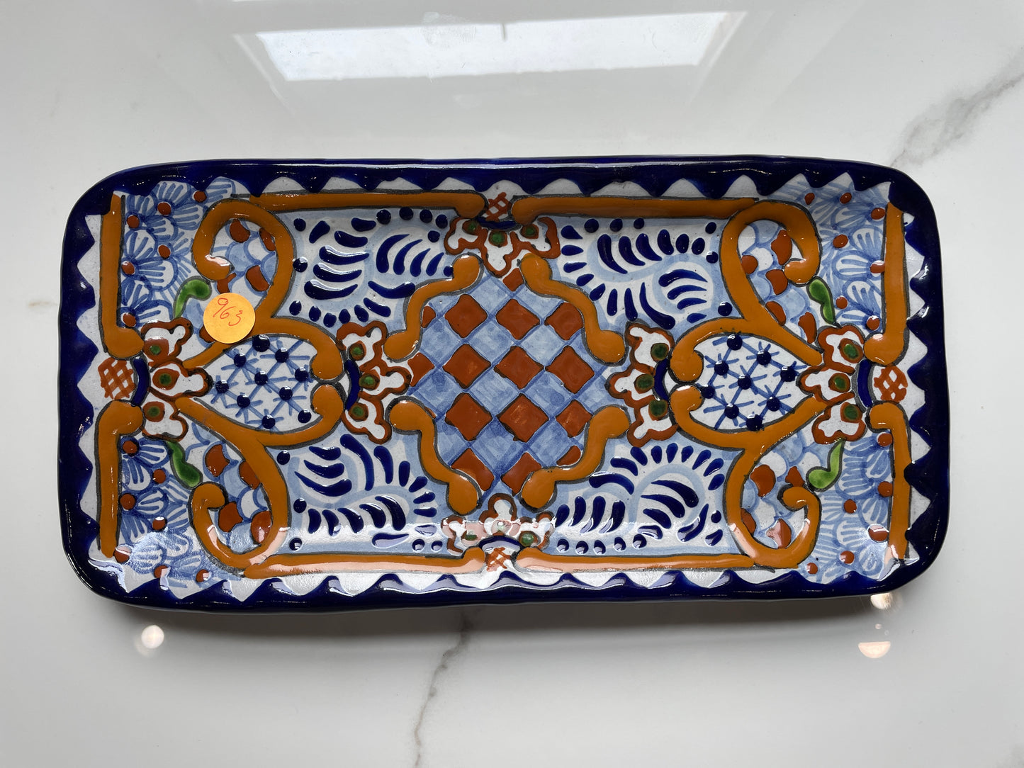 Blue/White 2pc Patterned Decorative Talavera Tray Set