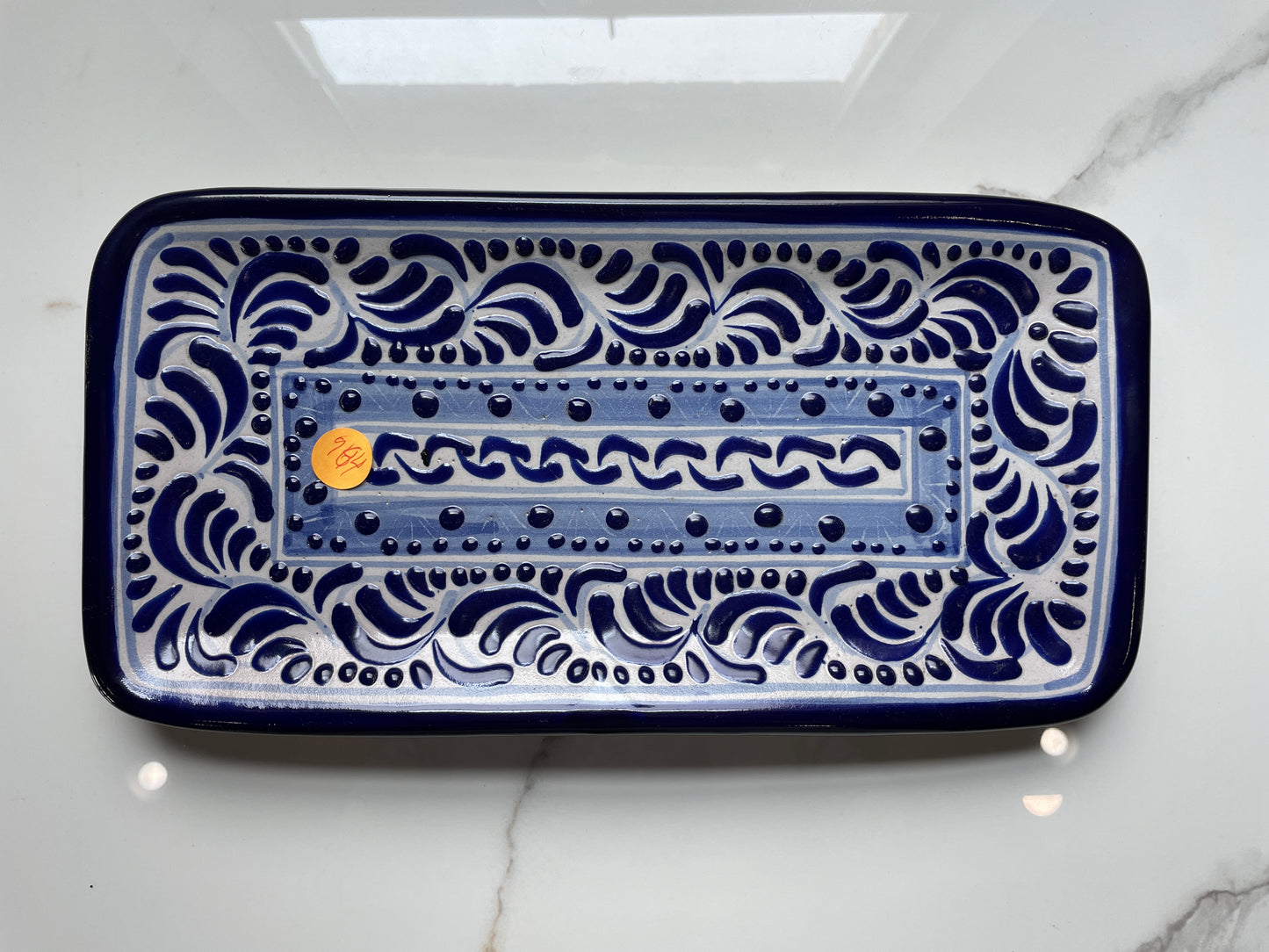 Blue/White 2pc Patterned Decorative Talavera Tray Set