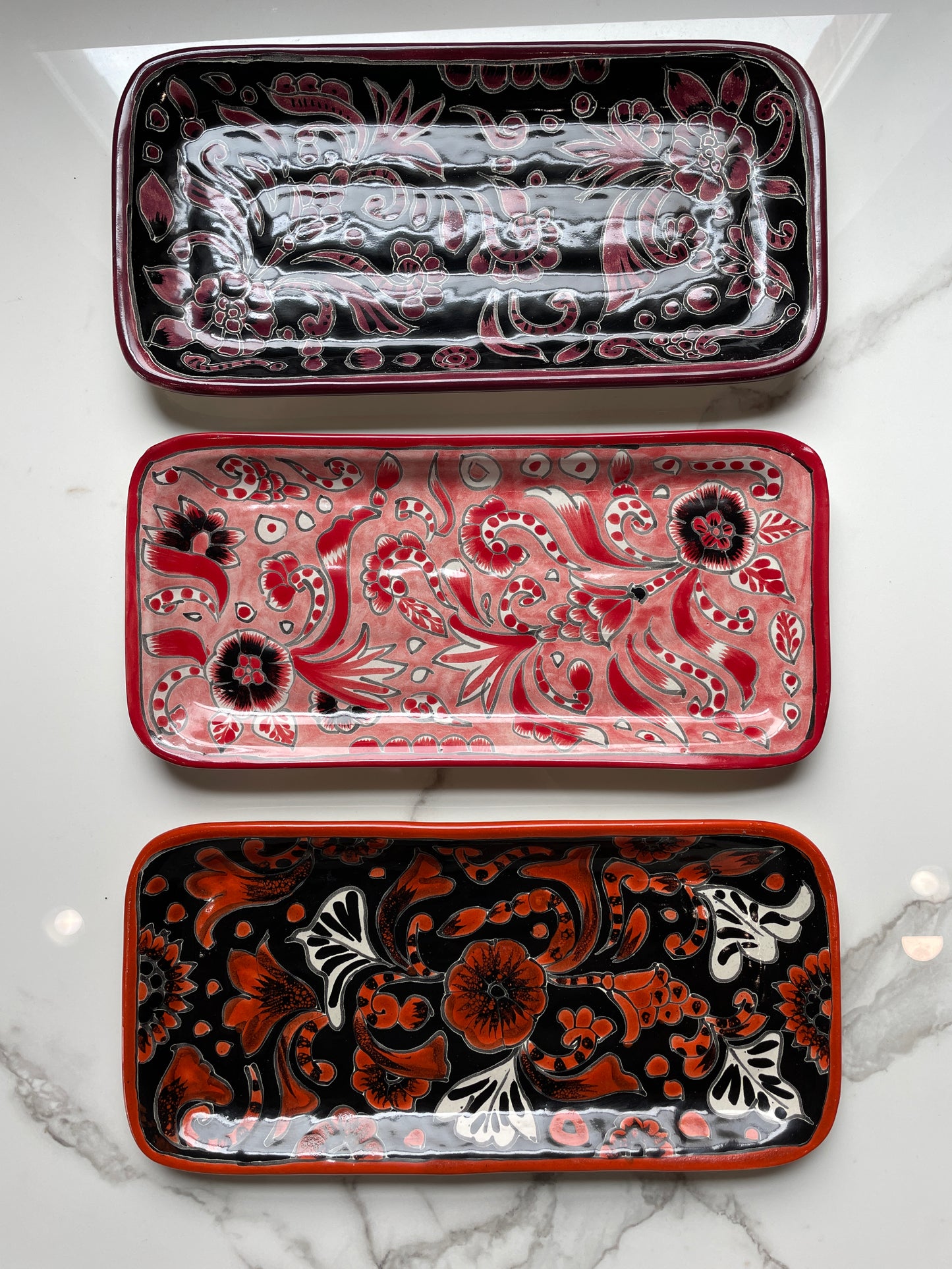 Red/Black 3pc Decorative Talavera Tray Set