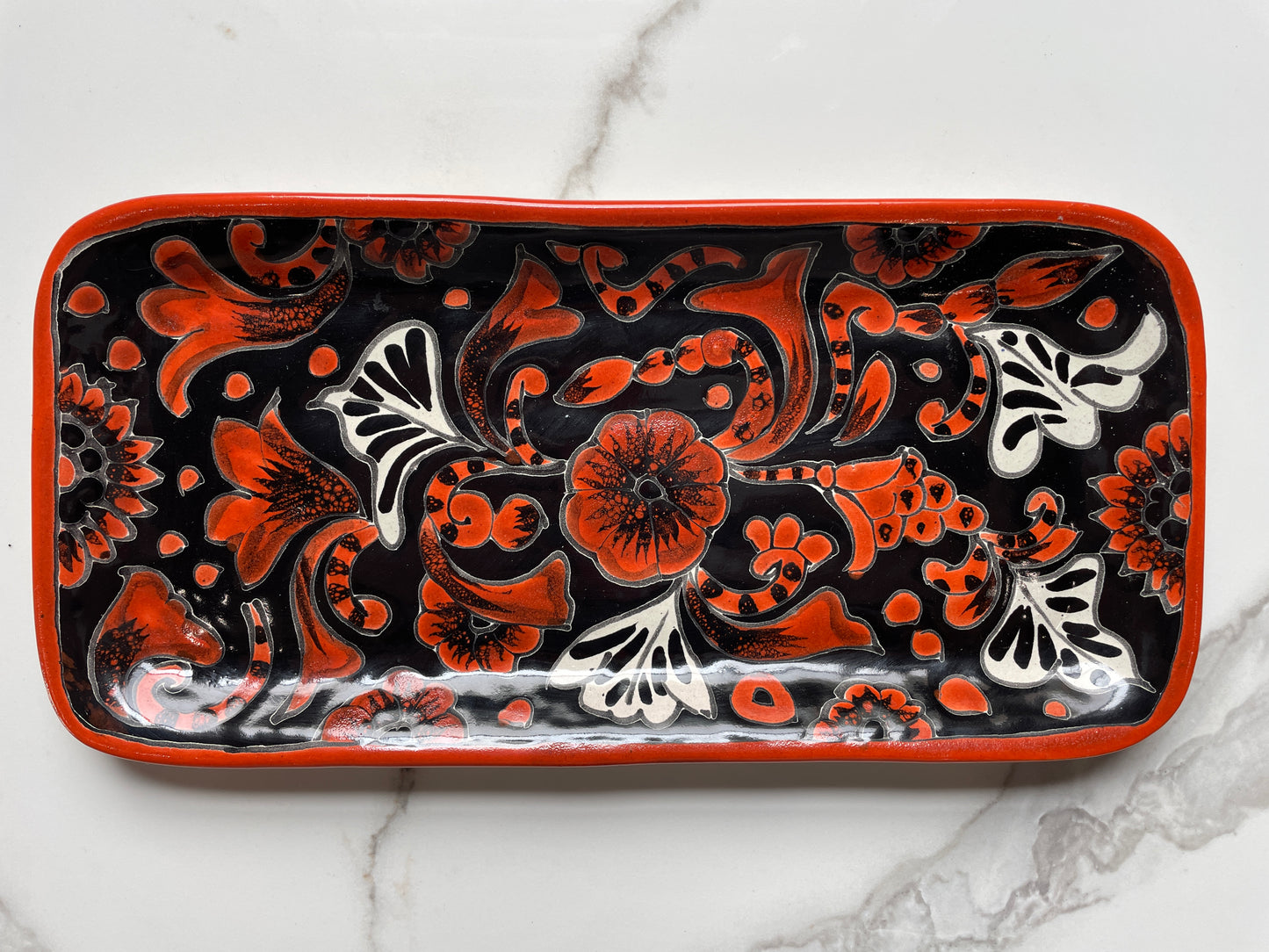 Red/Black 3pc Decorative Talavera Tray Set