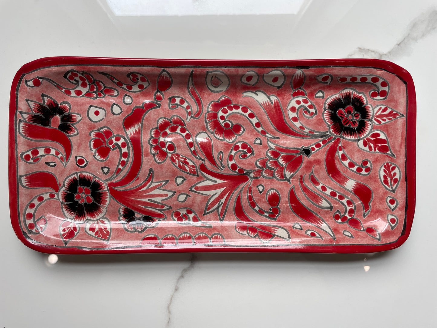 Red/Black 3pc Decorative Talavera Tray Set