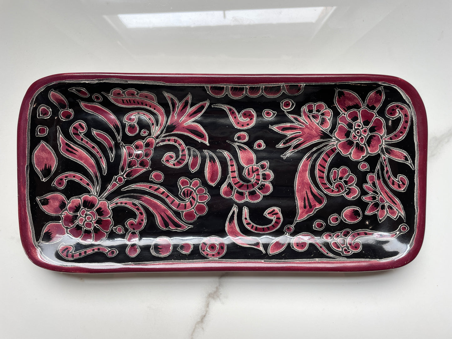 Red/Black 3pc Decorative Talavera Tray Set