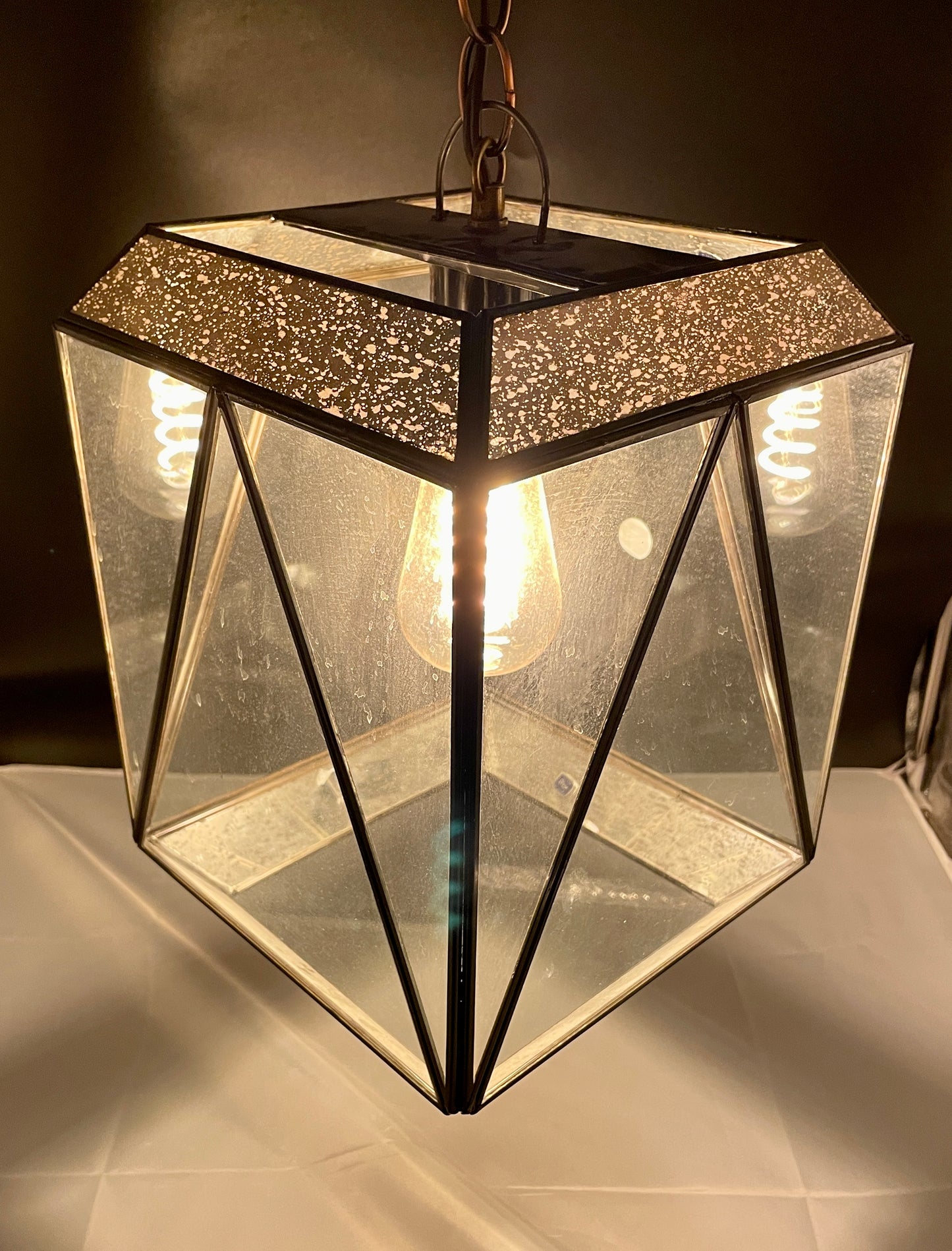 Gold & Tin Geometric Cube Ceiling Pendant Lamp
